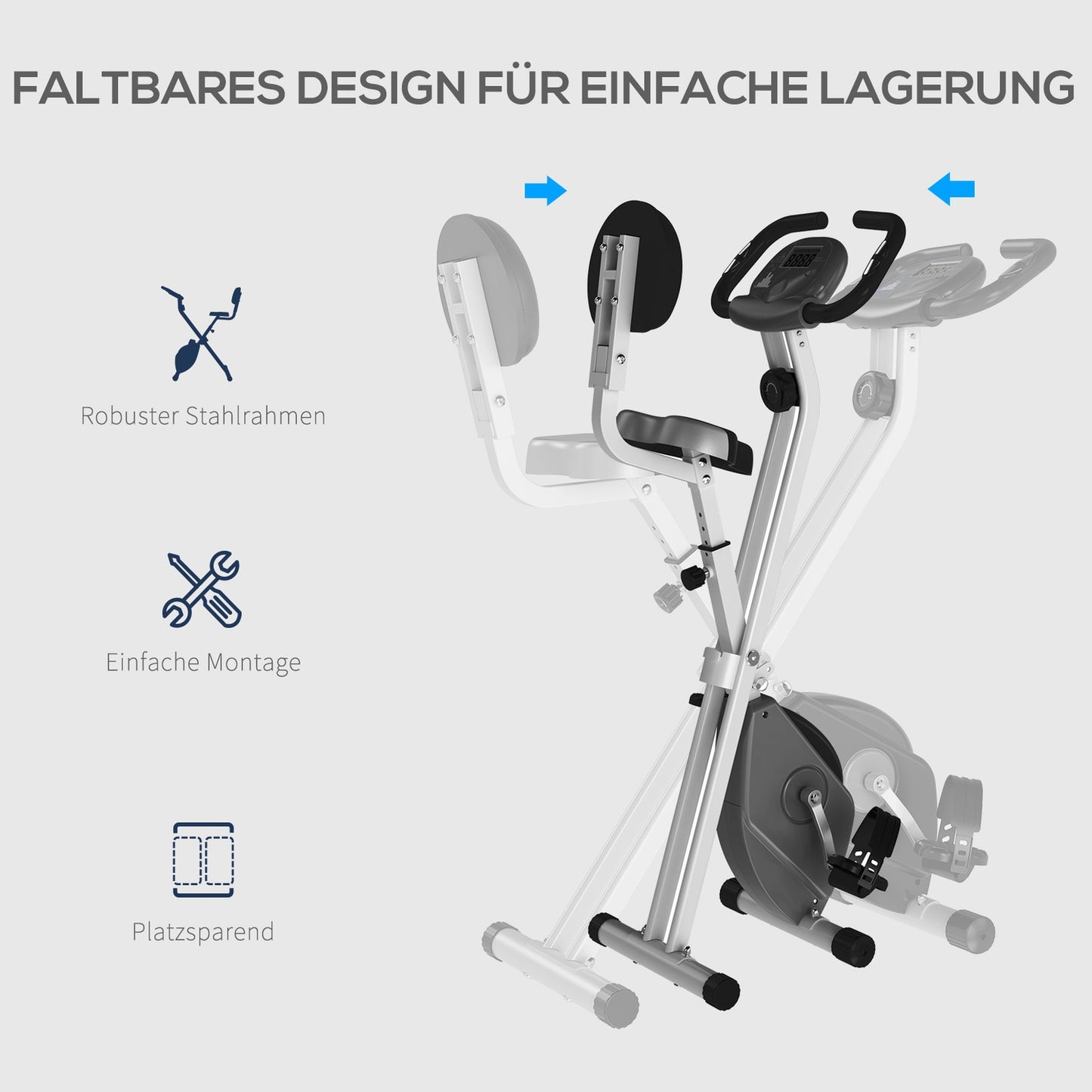 Exercise bike, 8-level magnetic resistance, adjustable height
