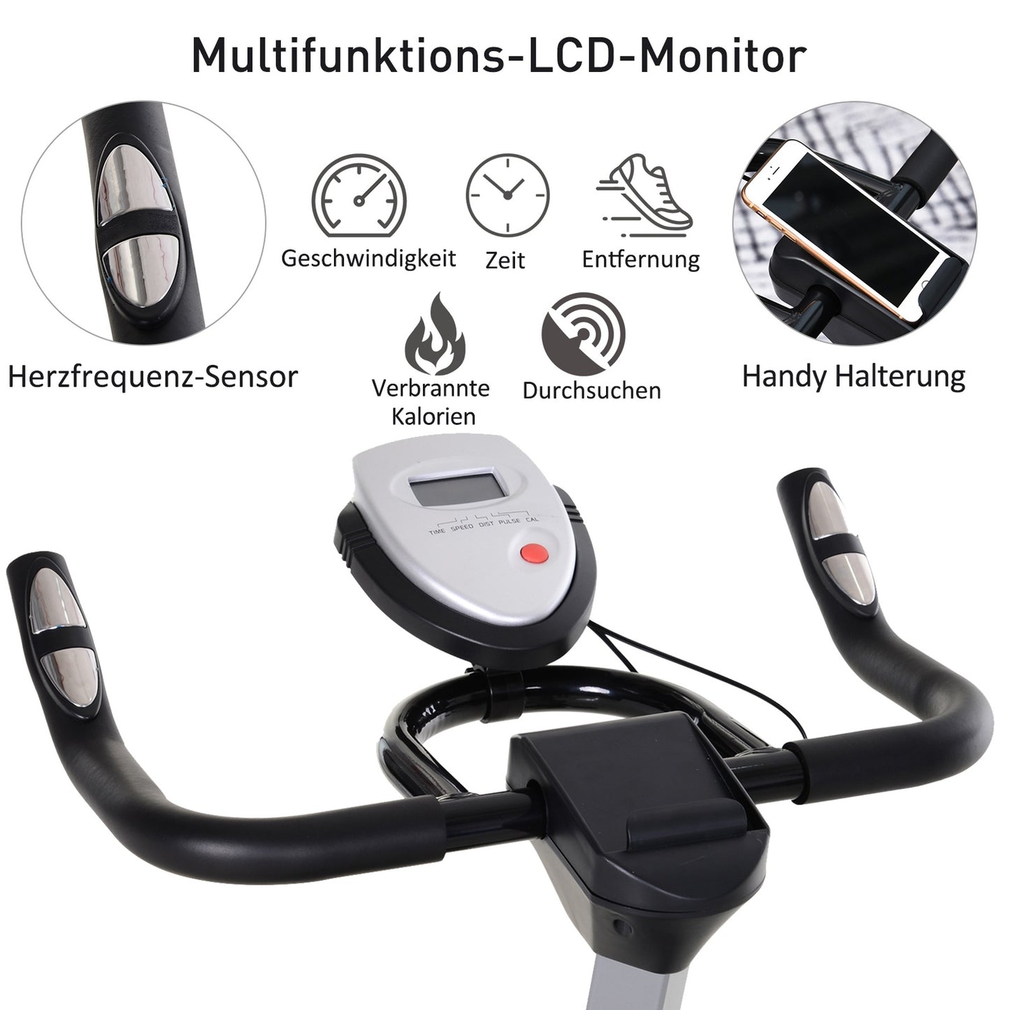Exercise bike, 10 kg flywheel, adjustable height, black