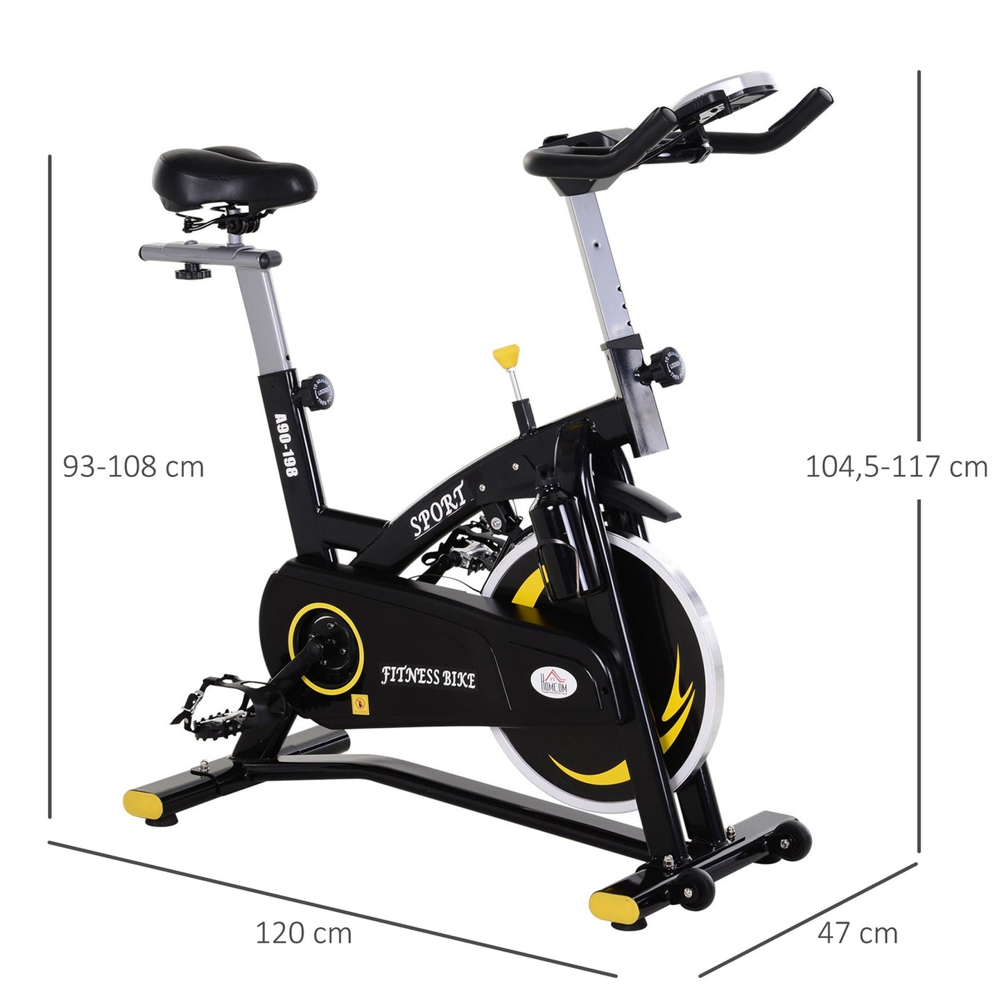 Exercise bike, 10 kg flywheel, adjustable height, black