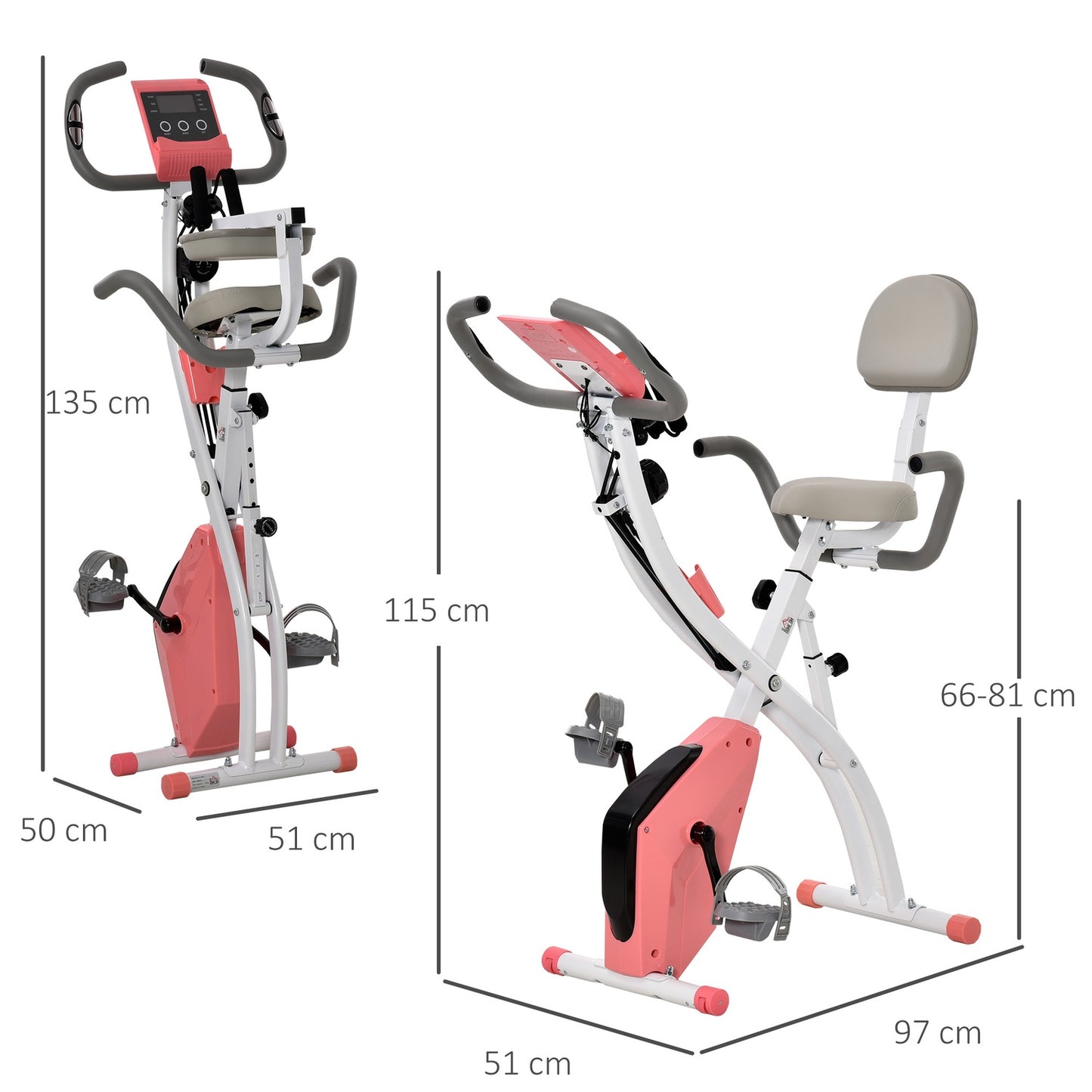 Folding exercise bike - 2-in-1 trainer with LCD and 8 resistance levels