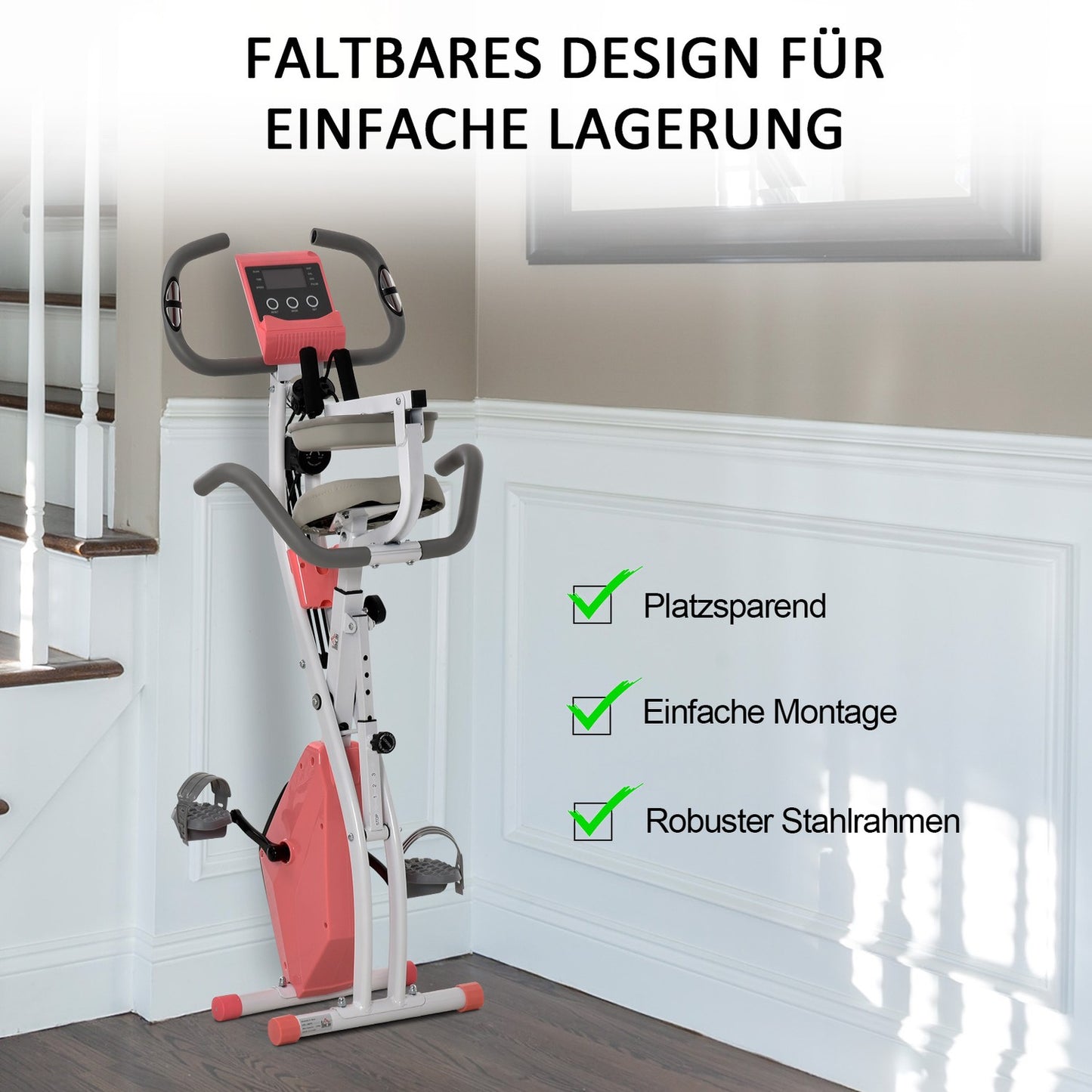 Folding exercise bike - 2-in-1 trainer with LCD and 8 resistance levels