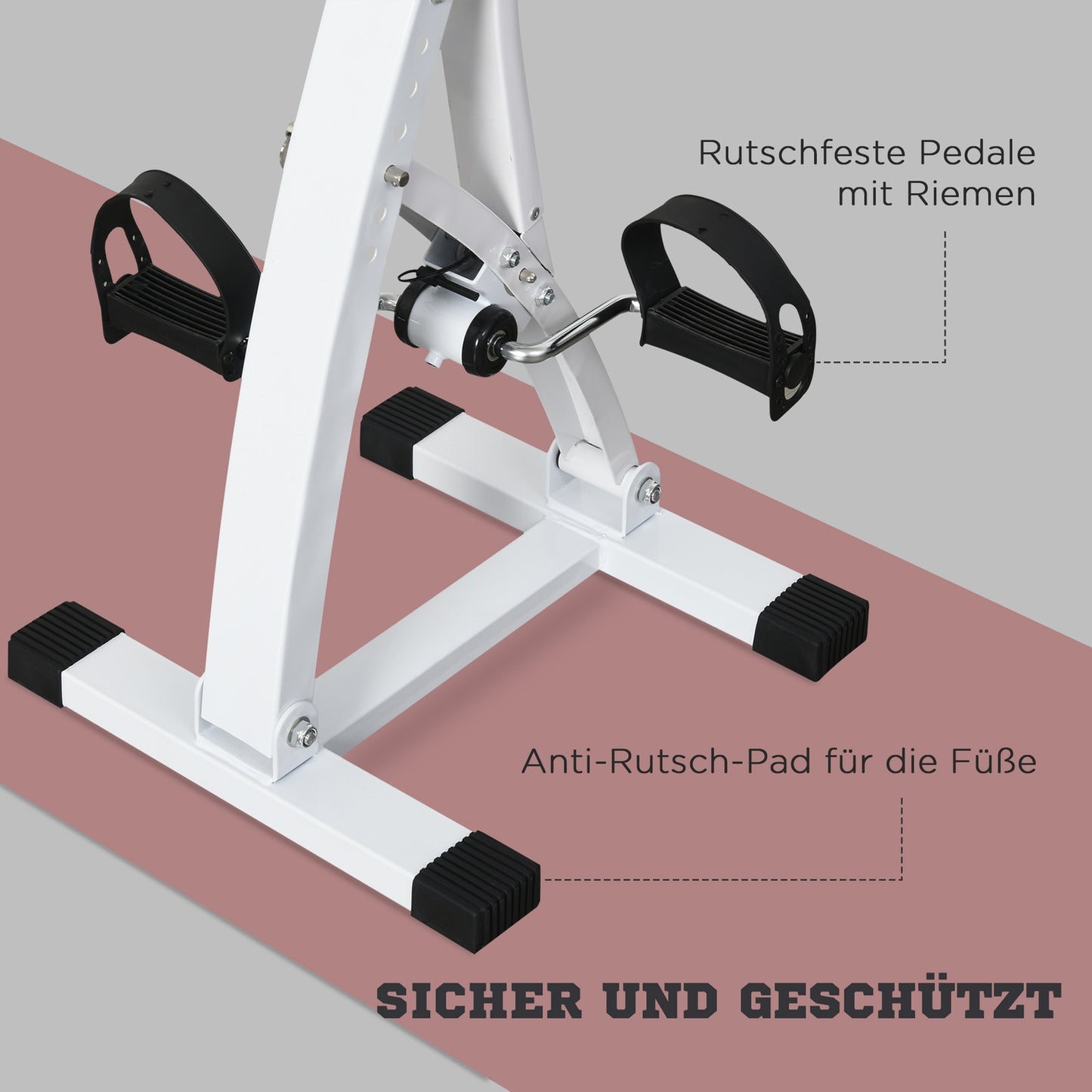 Training pedal trainer in steel for seniors, 40x42.5x100 cm, white
