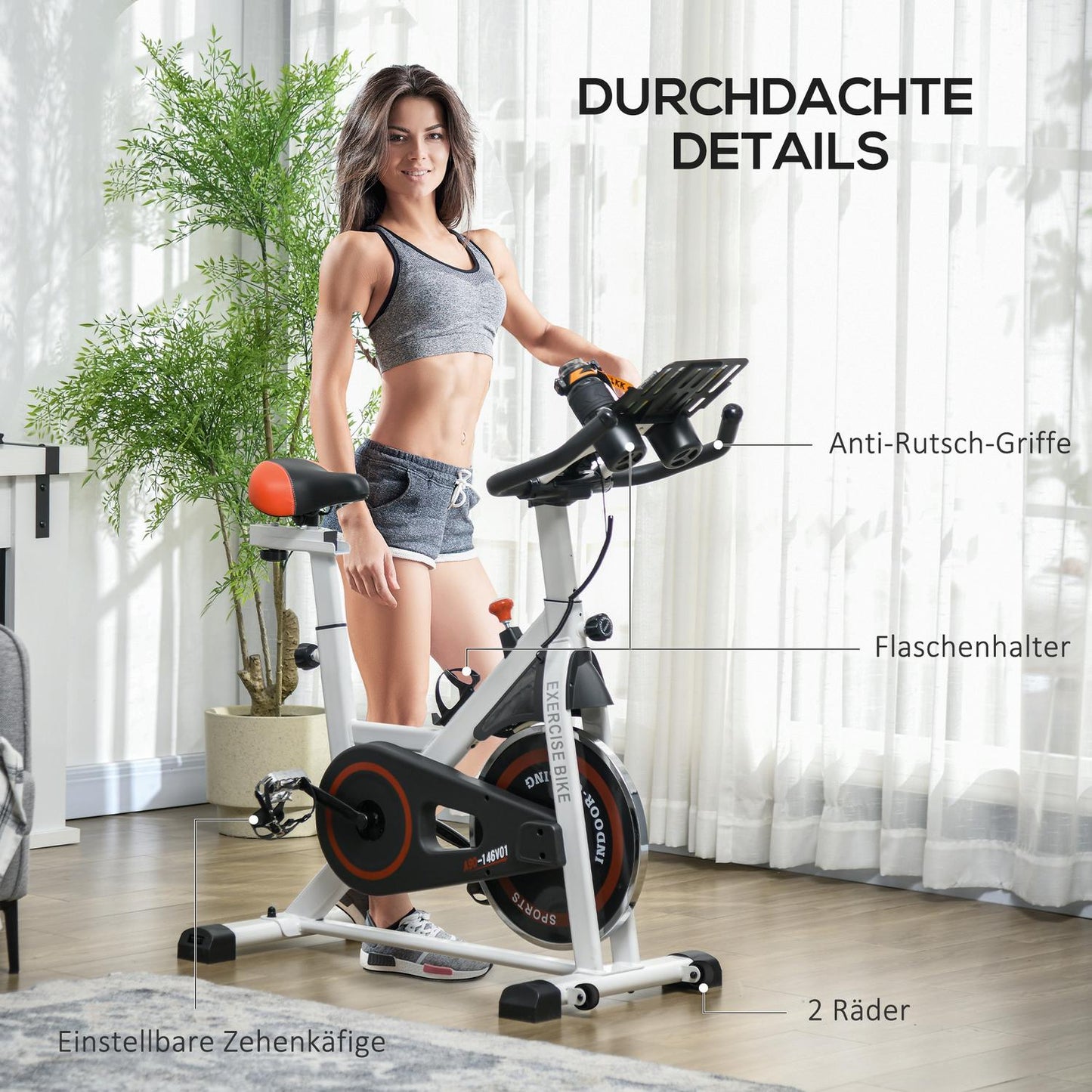 Indoor exercise bike, adjustable seat, LCD screen, steel