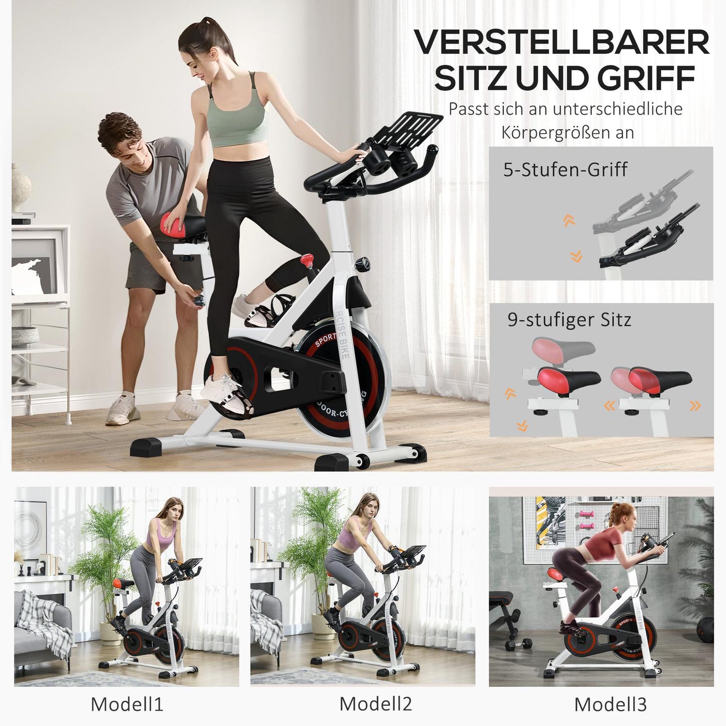 Indoor exercise bike, adjustable seat, LCD screen, steel