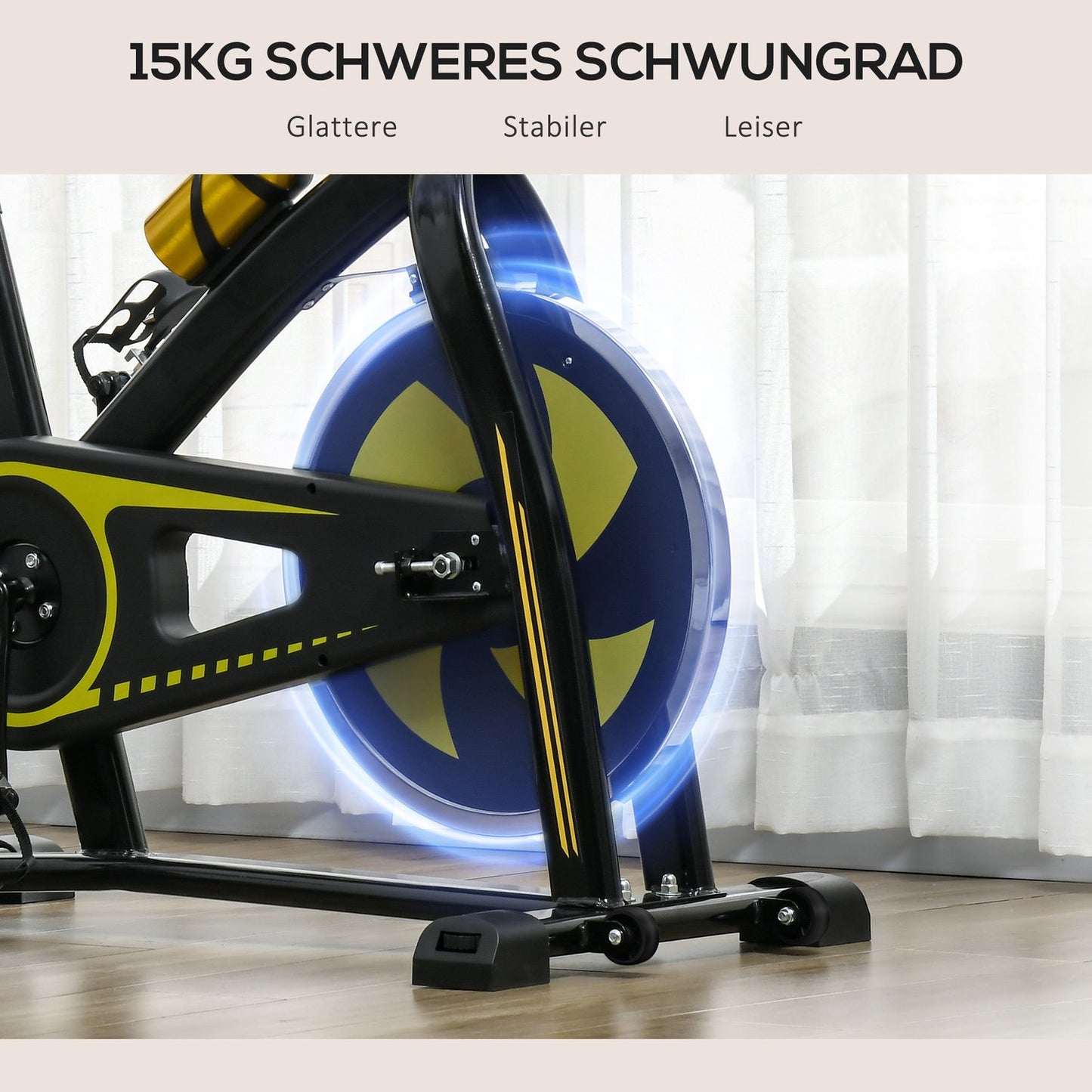 Exercise bike, quiet, adjustable resistance, heart rate sensor, monitor, yellow