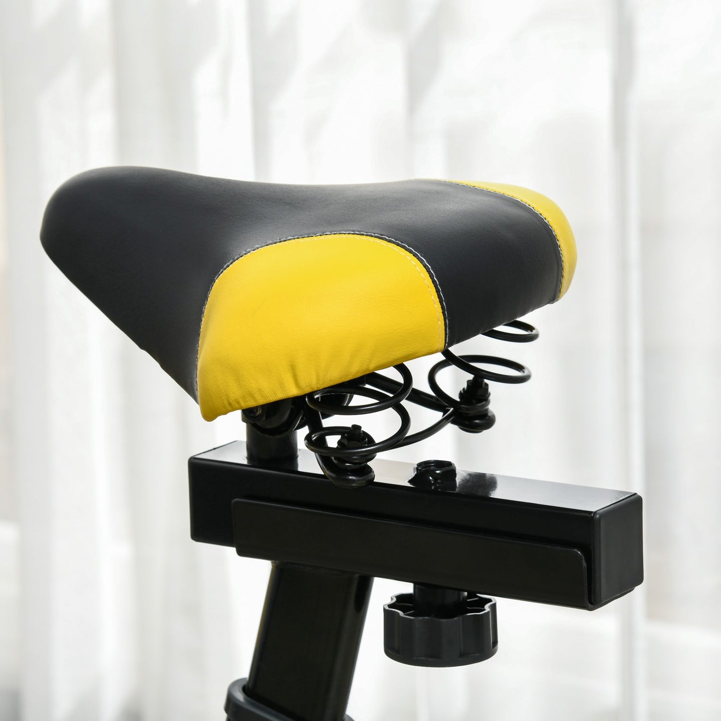 Exercise bike, quiet, adjustable resistance, heart rate sensor, monitor, yellow