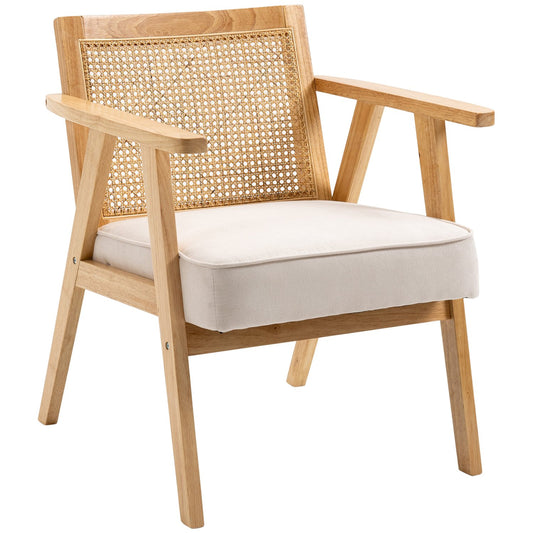 Exotic upholstered chair, rubberwood, linen-look seat cushion, 63L x 69W x 78H cm, cream white
