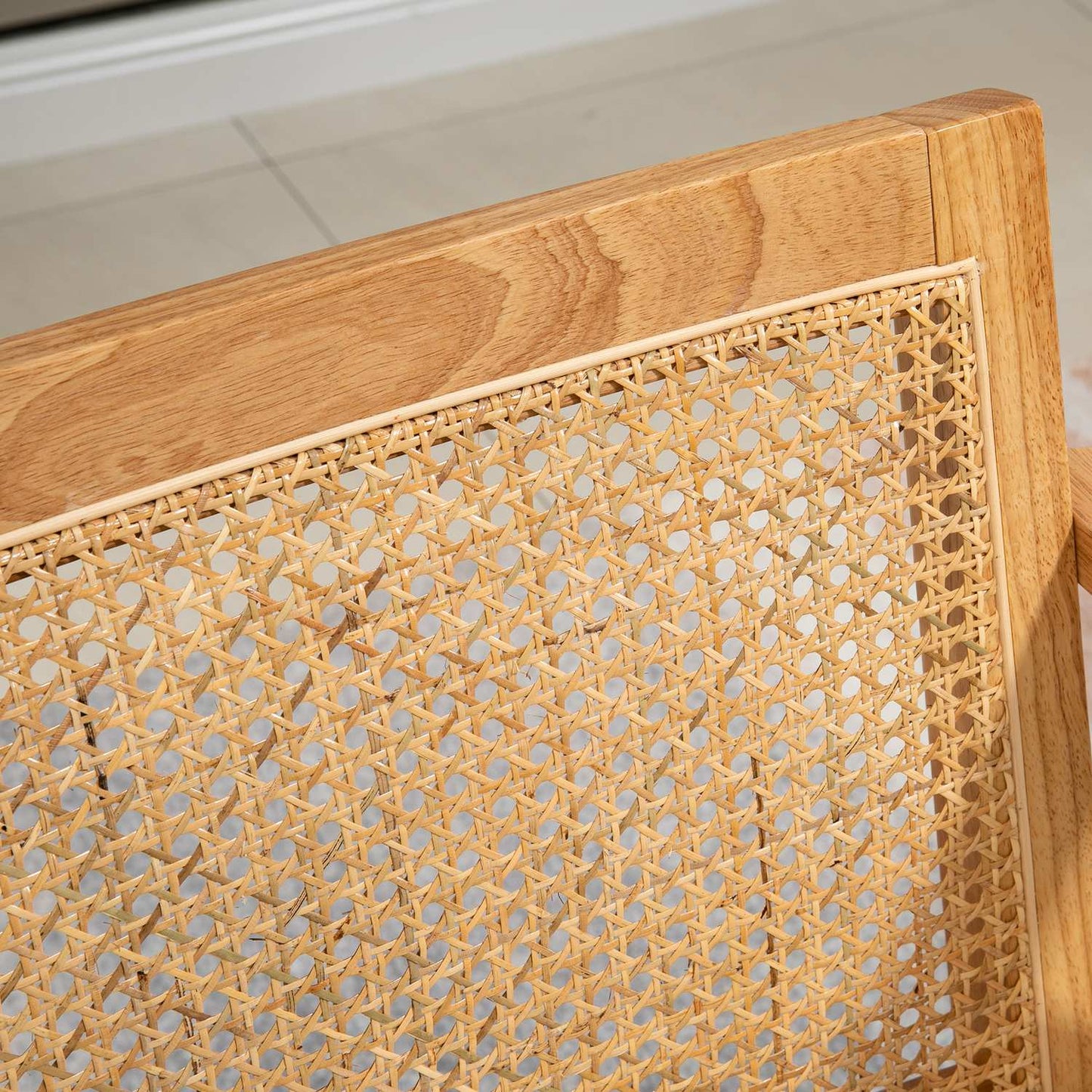 Exotic upholstered chair, rubberwood, linen-look seat cushion, 63L x 69W x 78H cm, cream white