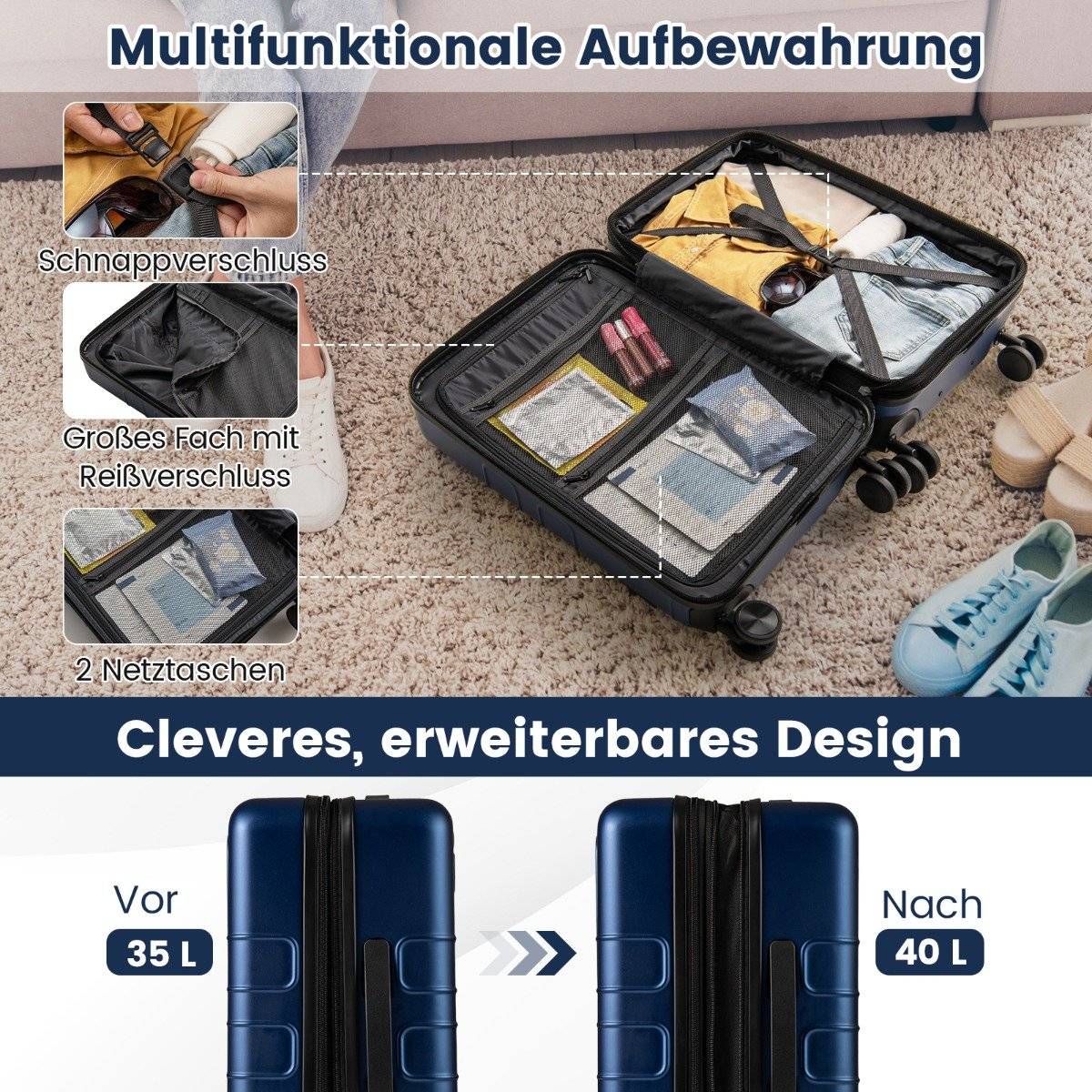 Expandable 20"" Lightweight PC Hardshell Luggage with USB Port
