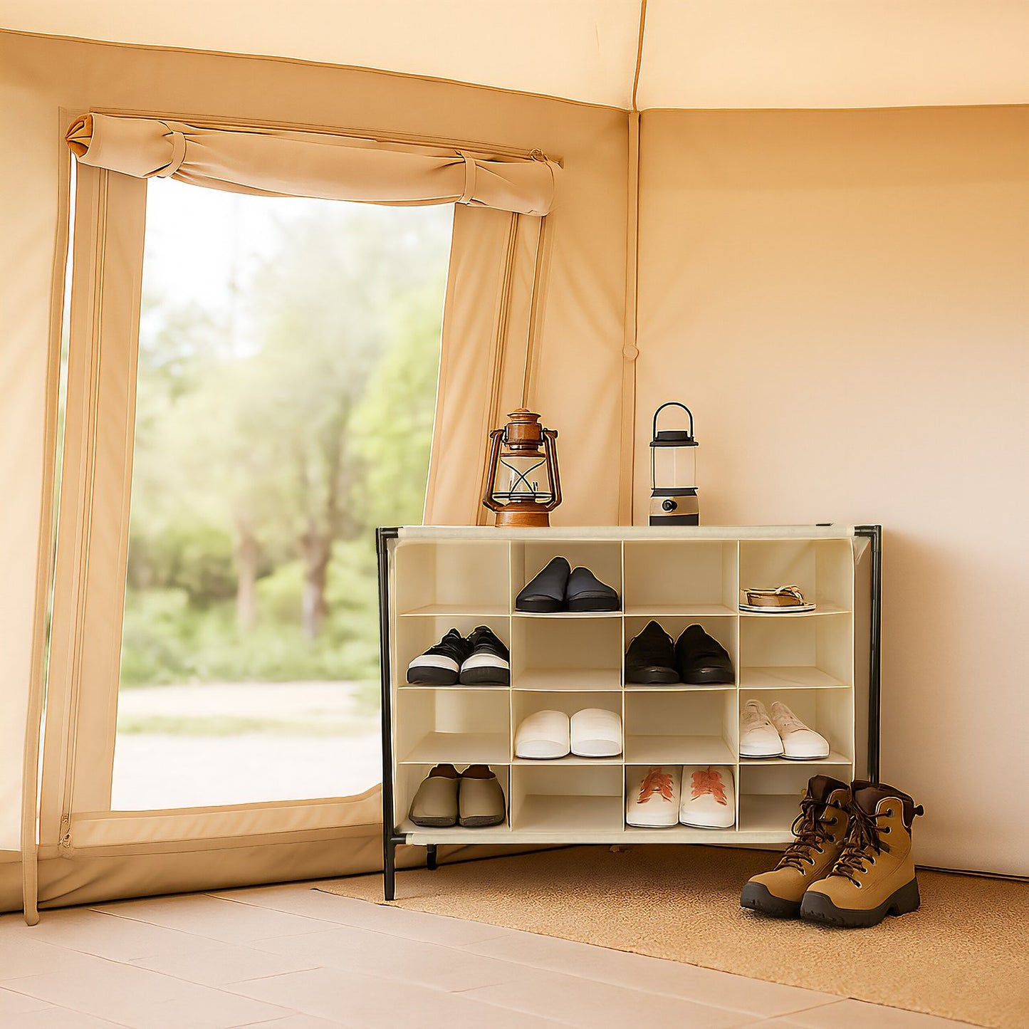 Expandable Camping Shoe Rack – Holds 16 Pairs