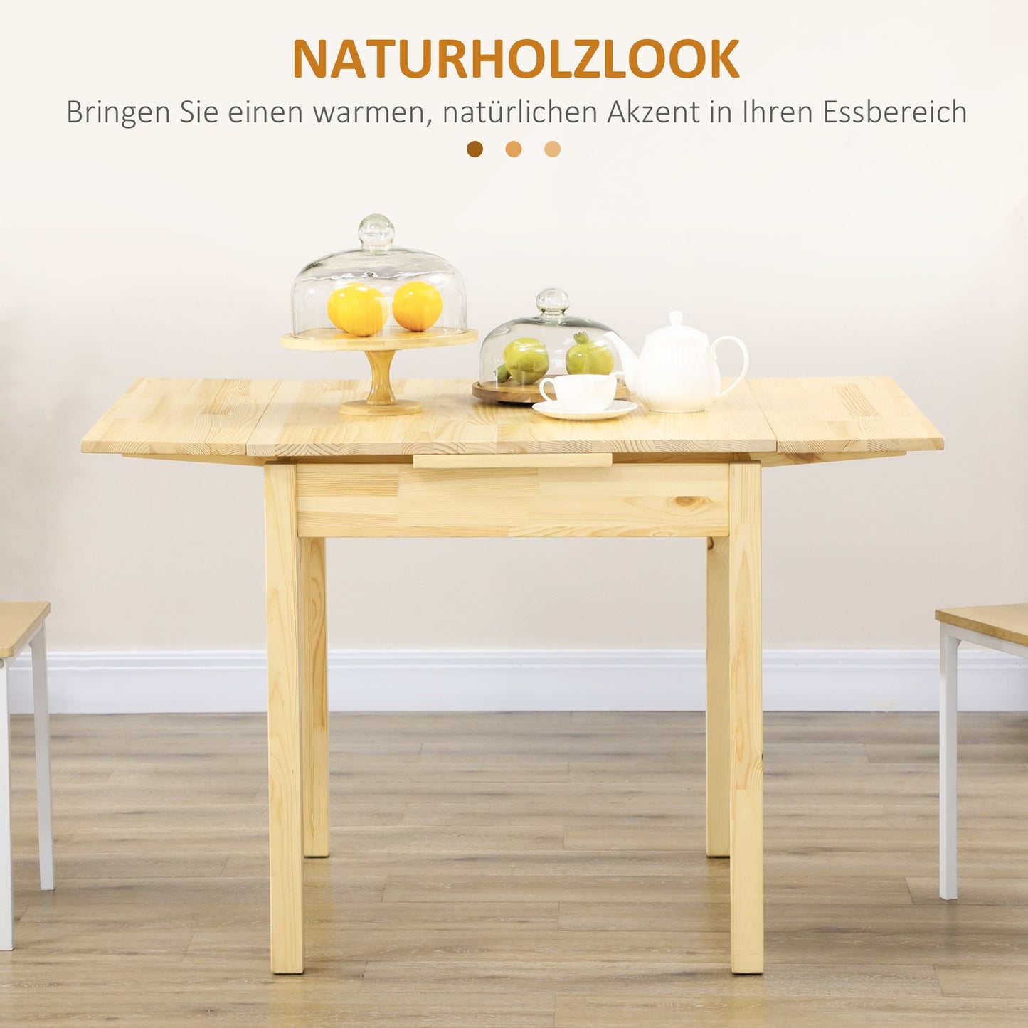 Folding wooden table for 2-4 people, natural finish, 120x80x75cm