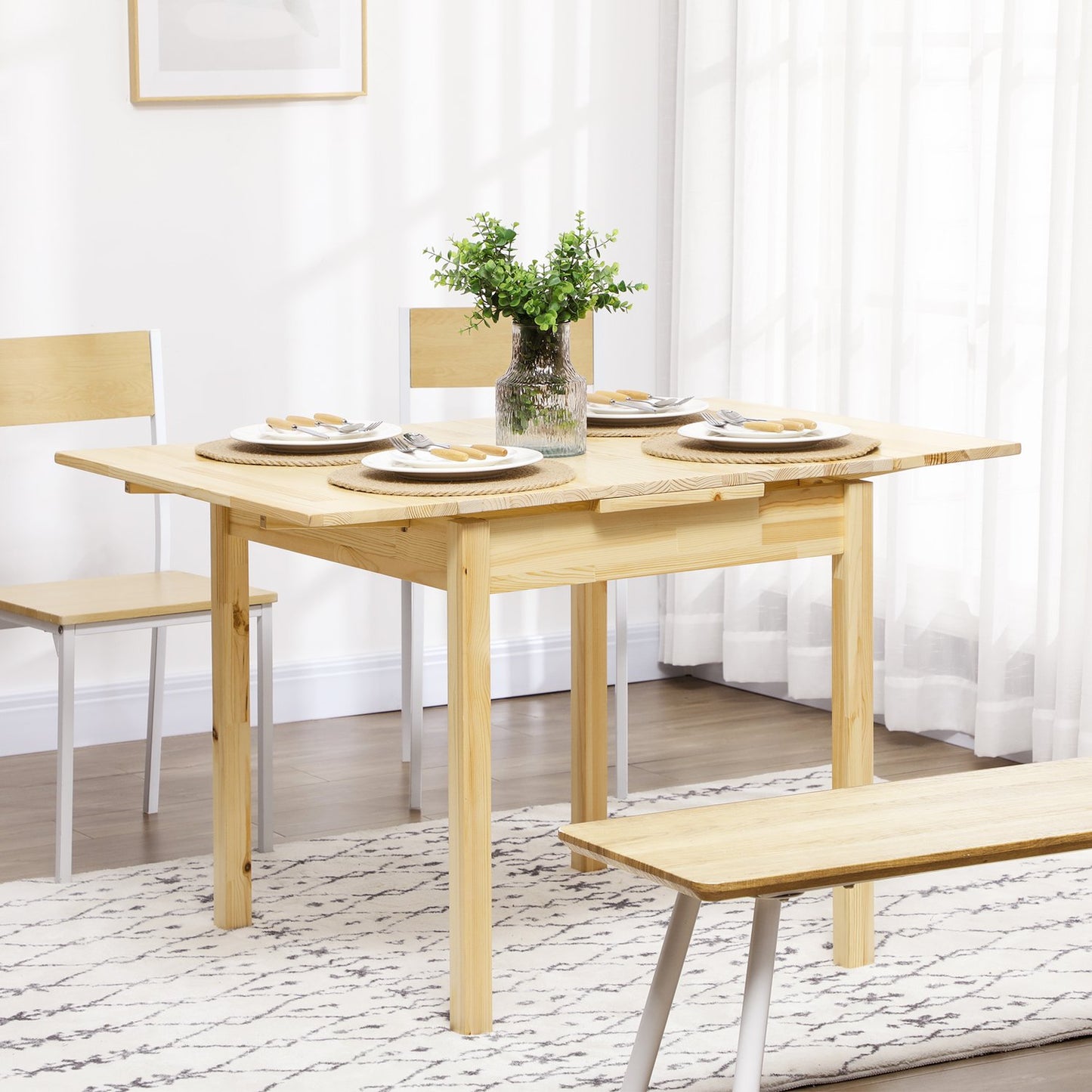 Folding wooden table for 2-4 people, natural finish, 120x80x75cm