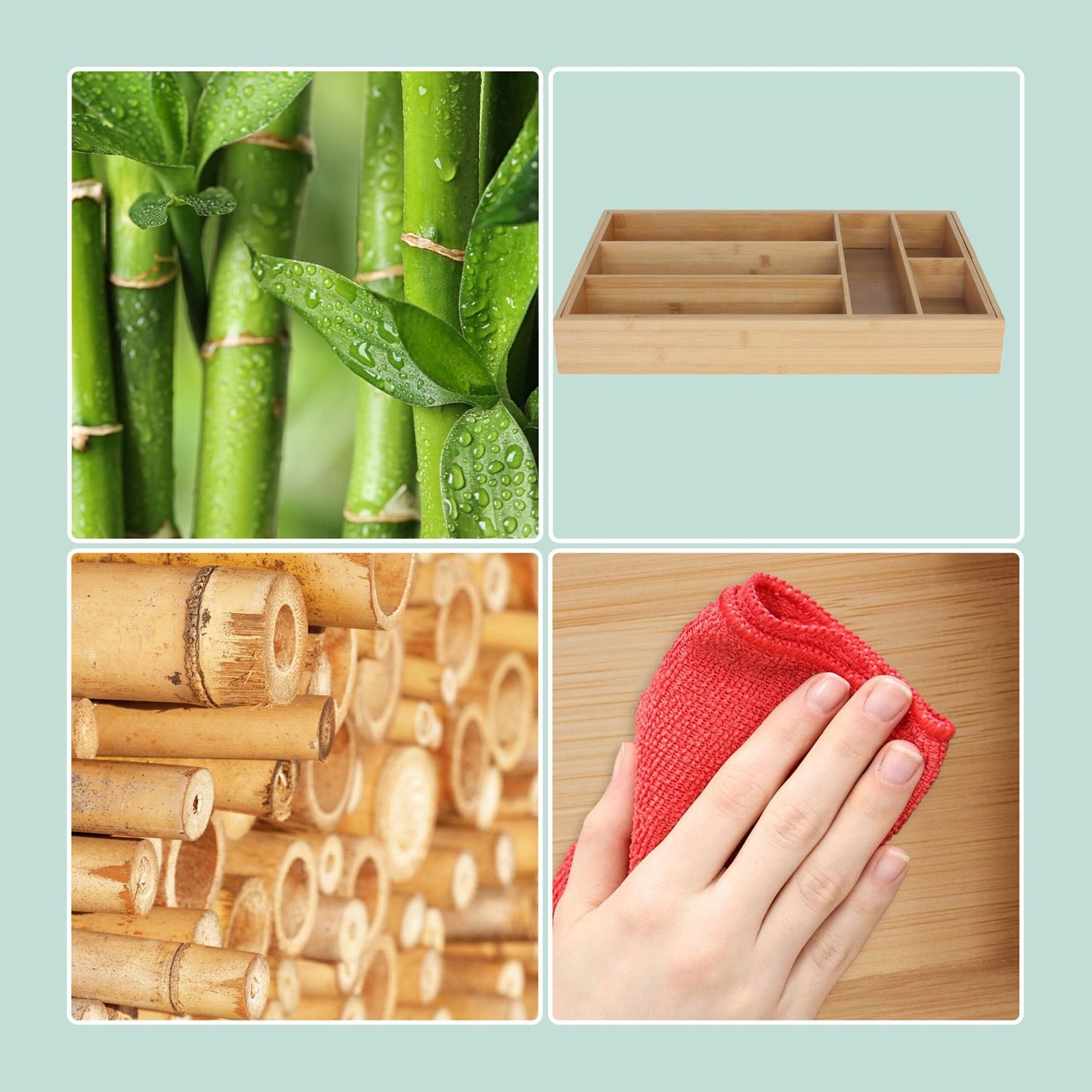 Extendable Bamboo Cutlery Tray – Adjustable, 6-8 Compartments