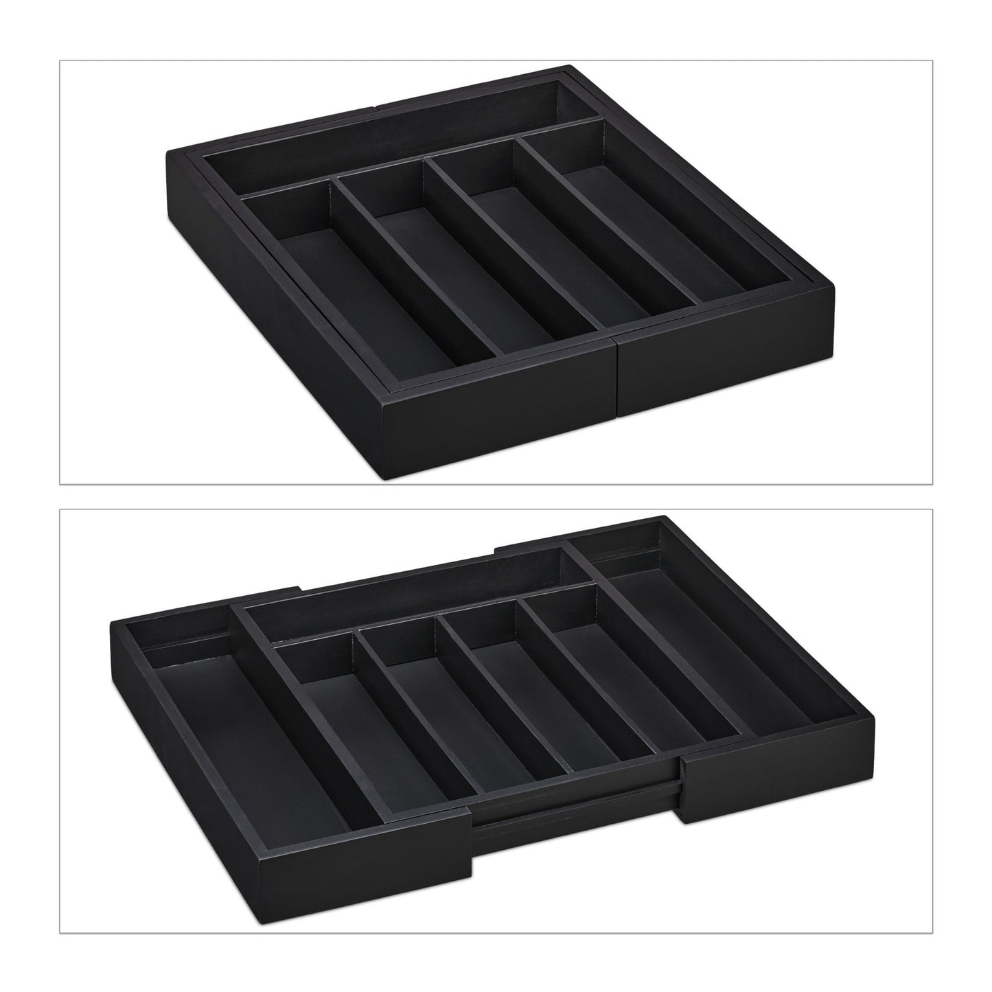 Extendable Bamboo Cutlery Tray in Black