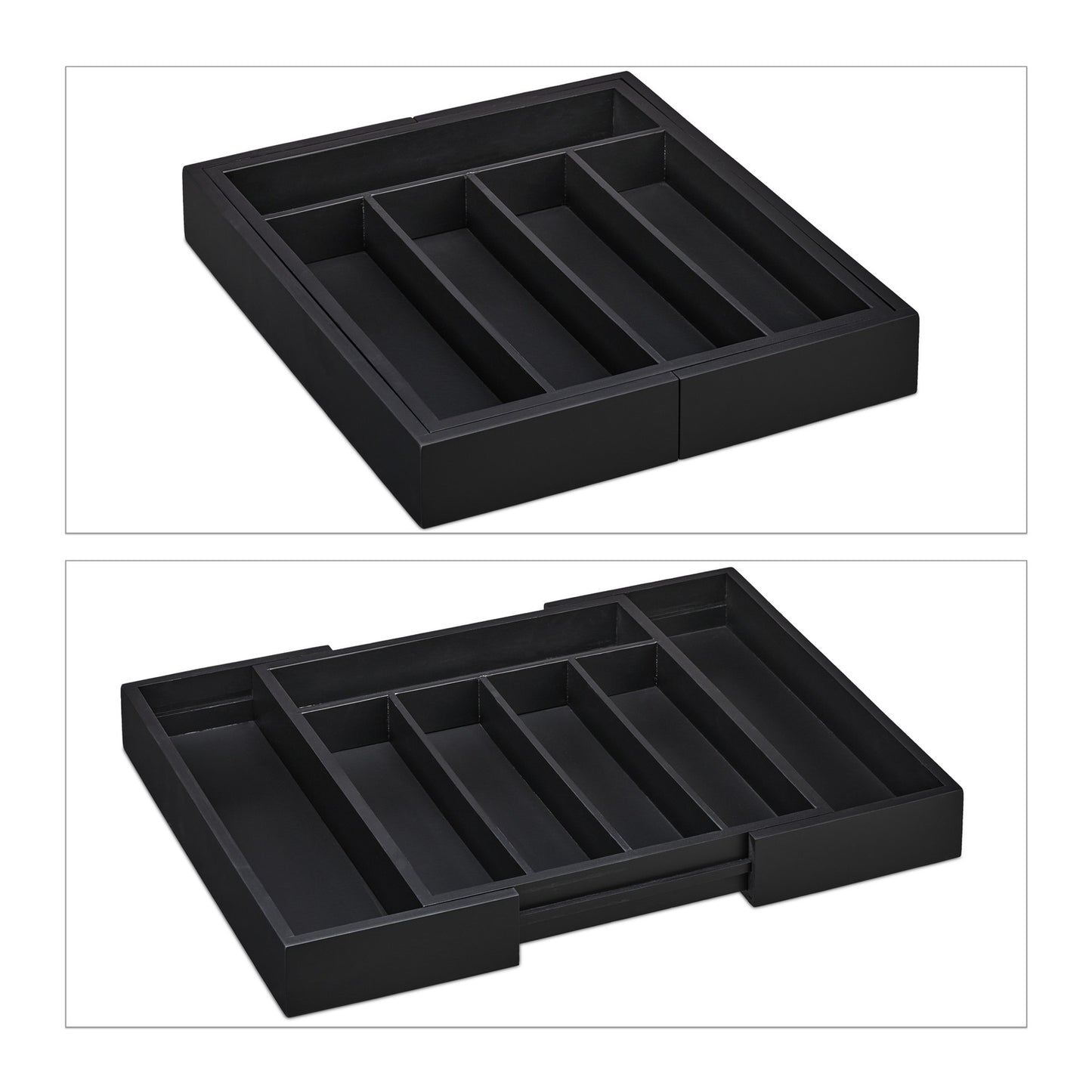 Extendable Bamboo Cutlery Tray in Black