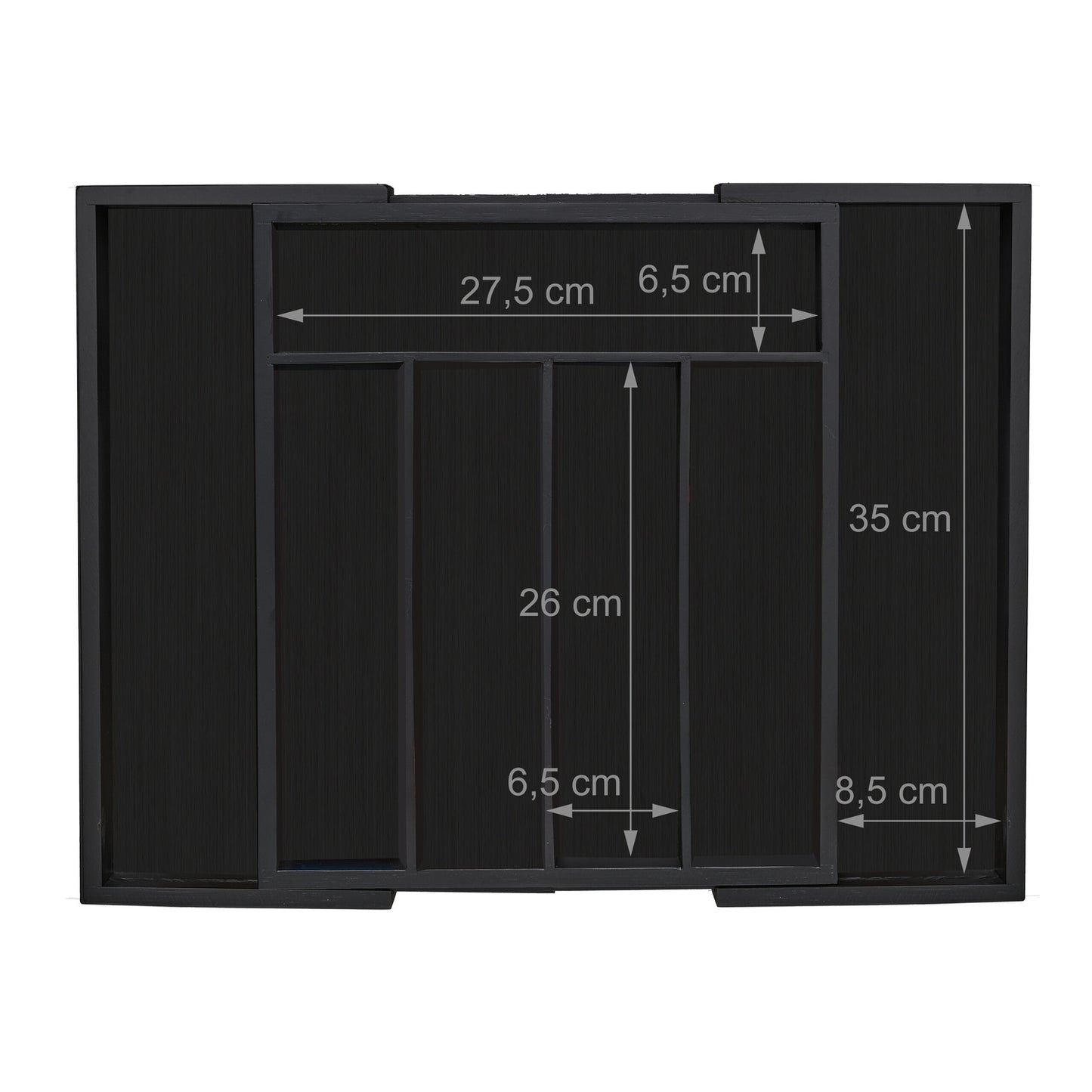 Extendable Bamboo Cutlery Tray in Black
