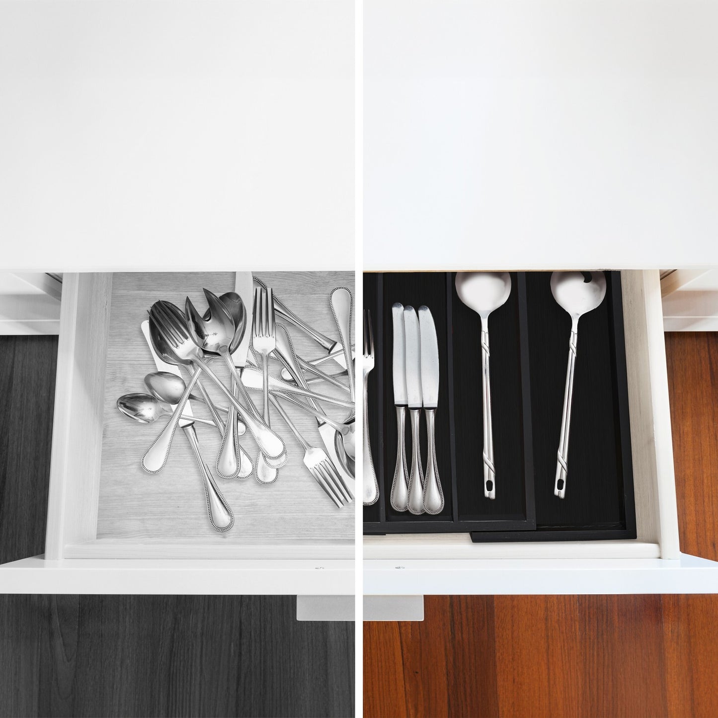 Extendable Bamboo Cutlery Tray in Black