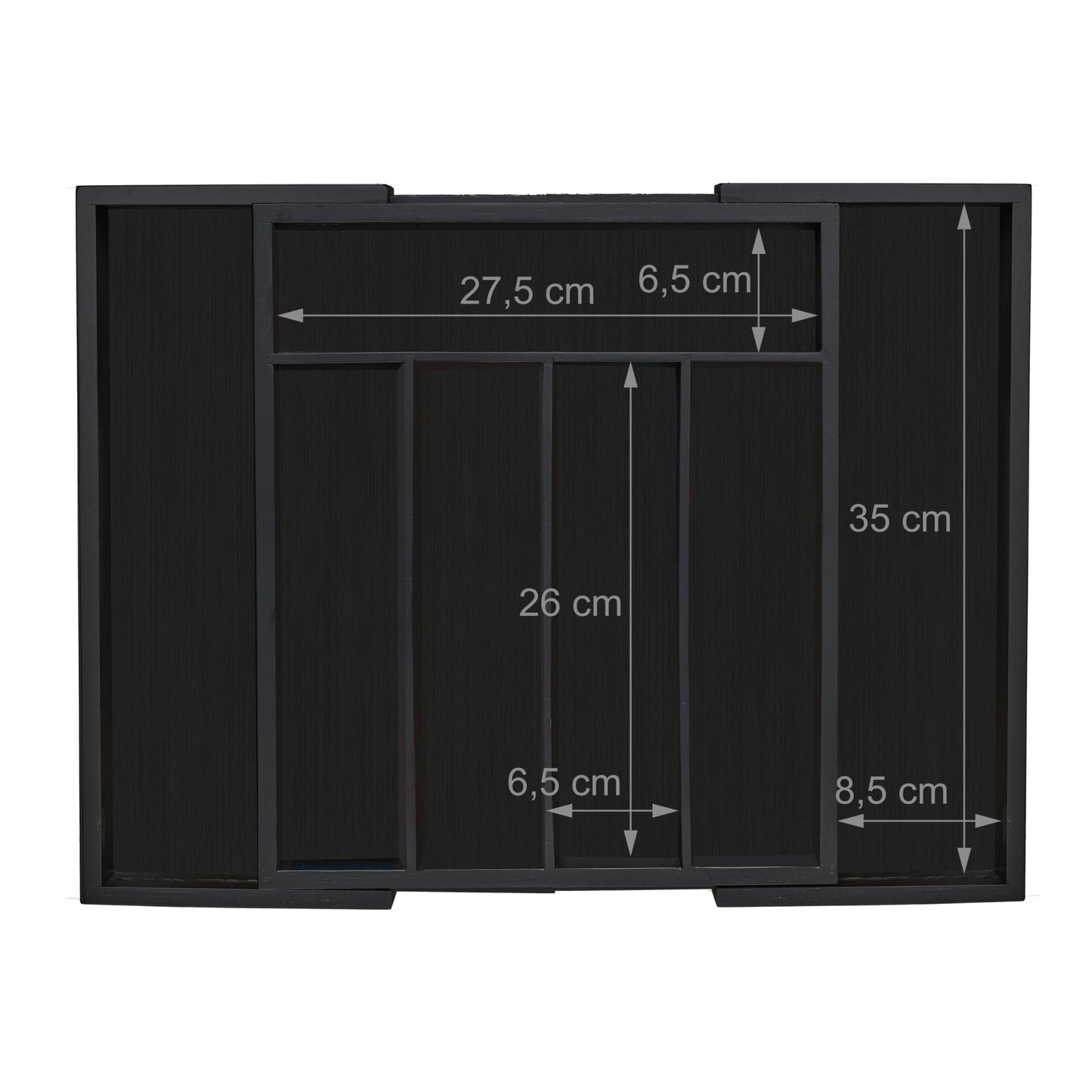 Extendable Bamboo Cutlery Tray in Black