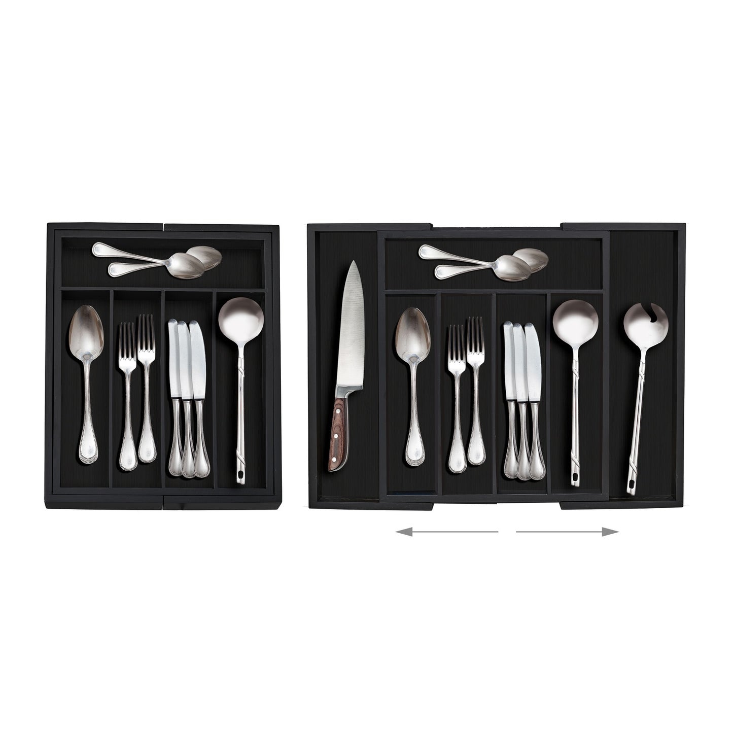 Extendable Bamboo Cutlery Tray in Black