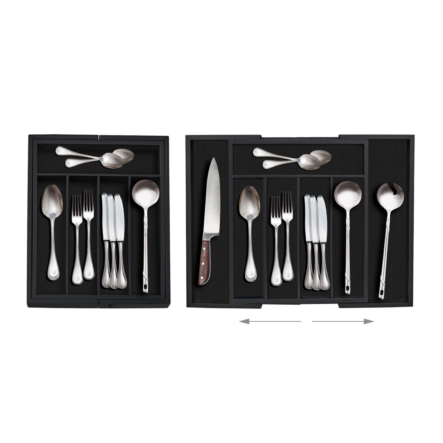 Extendable Bamboo Cutlery Tray in Black