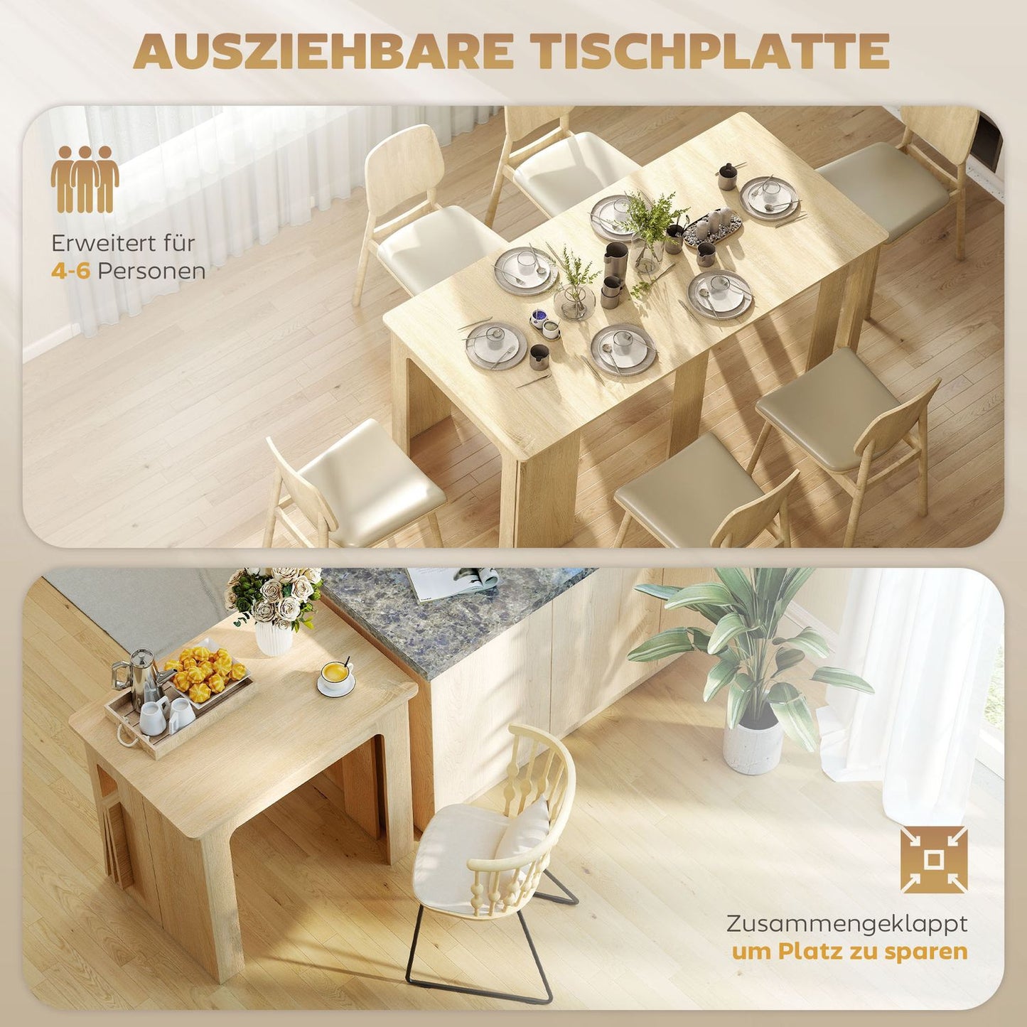 Extendable Dining Table, Chipboard, 60-180 x 85 x 75 cm, Natural