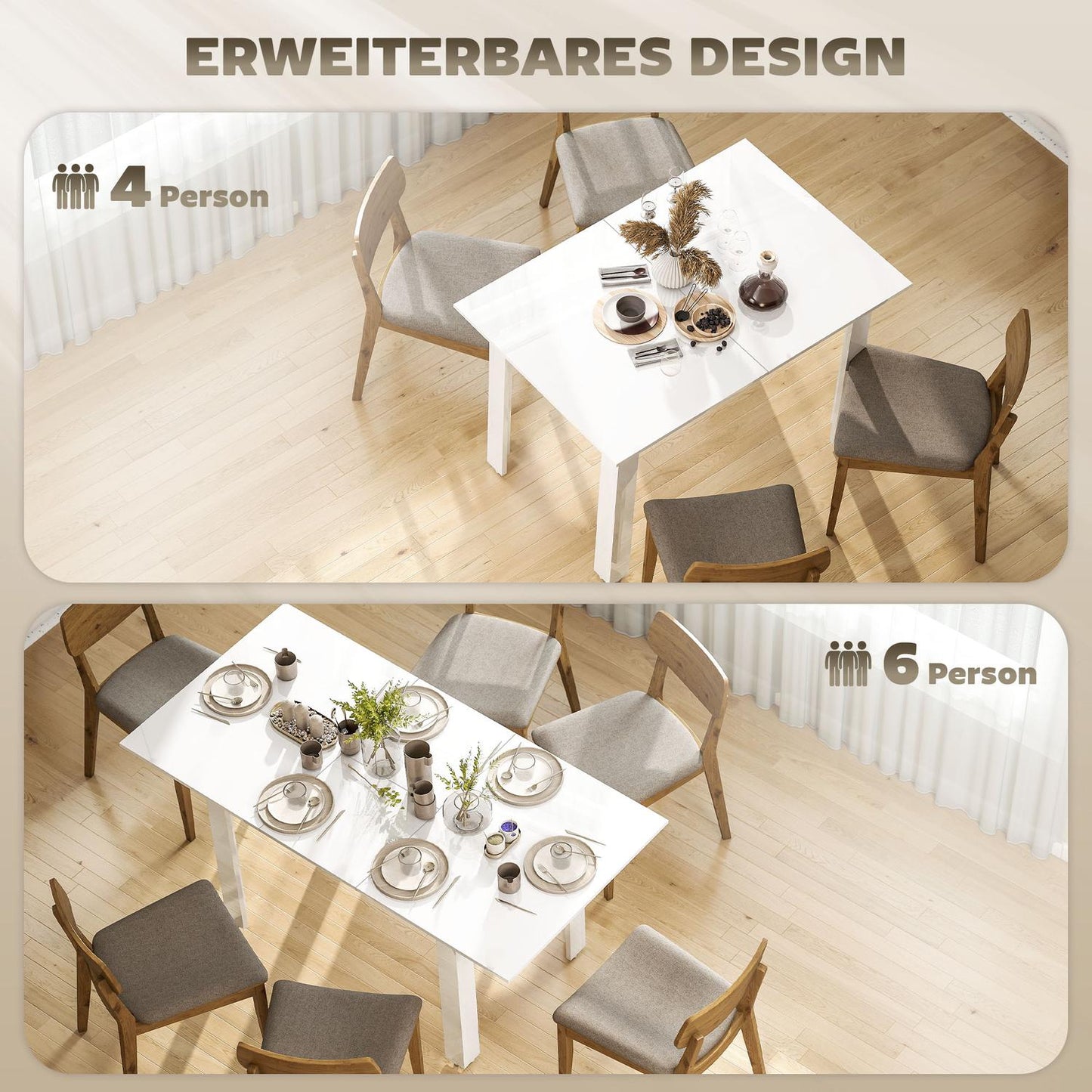 Extendable Dining Table, High Gloss, Seats 4-6, MDF