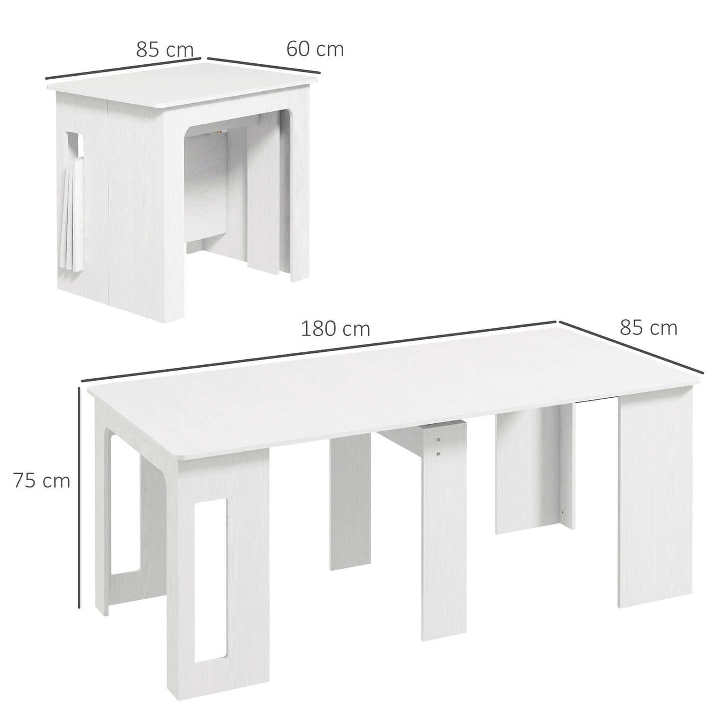 Extendable Dining Table, White, 60-180 x 85 x 75 cm