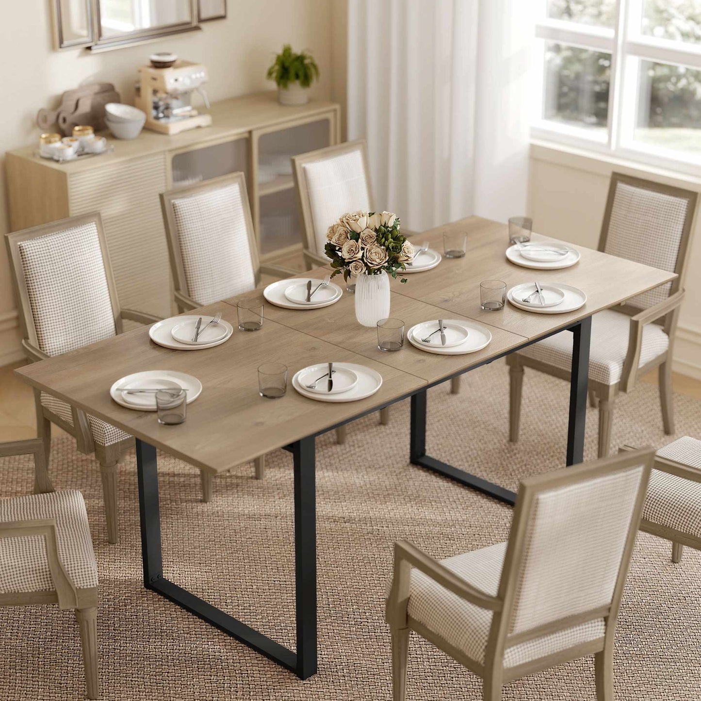 Extendable Dining Table for 6-8, 140-180 cm, Wood & Steel