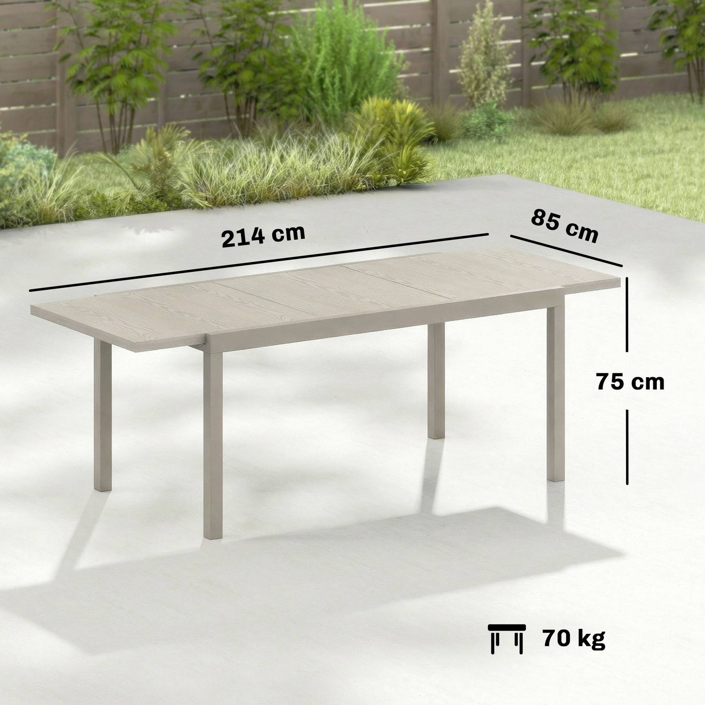 Extendable Outdoor Dining Table, Aluminum, 154-214 cm