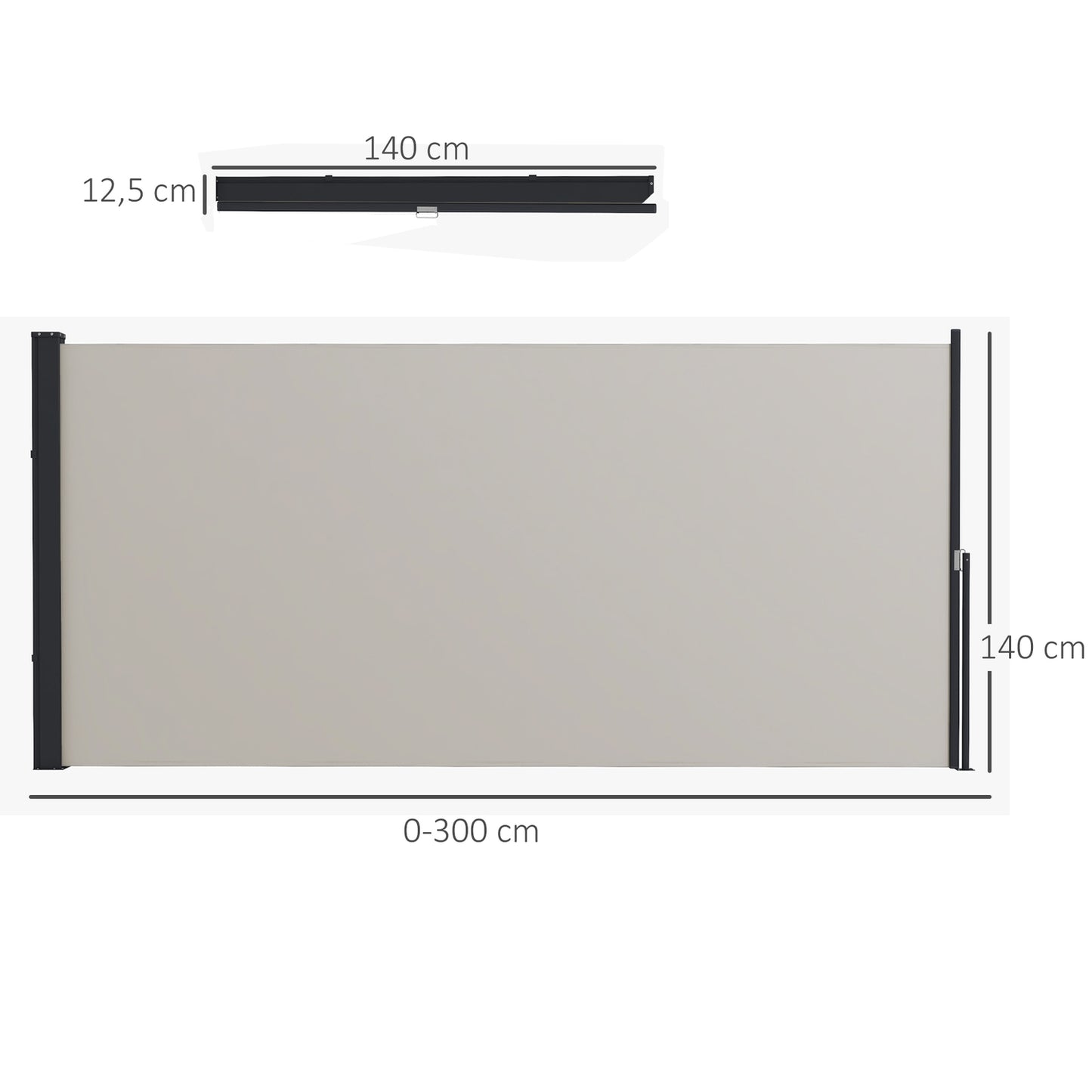 Retractable private awning, 300x140cm, UV and wind protection