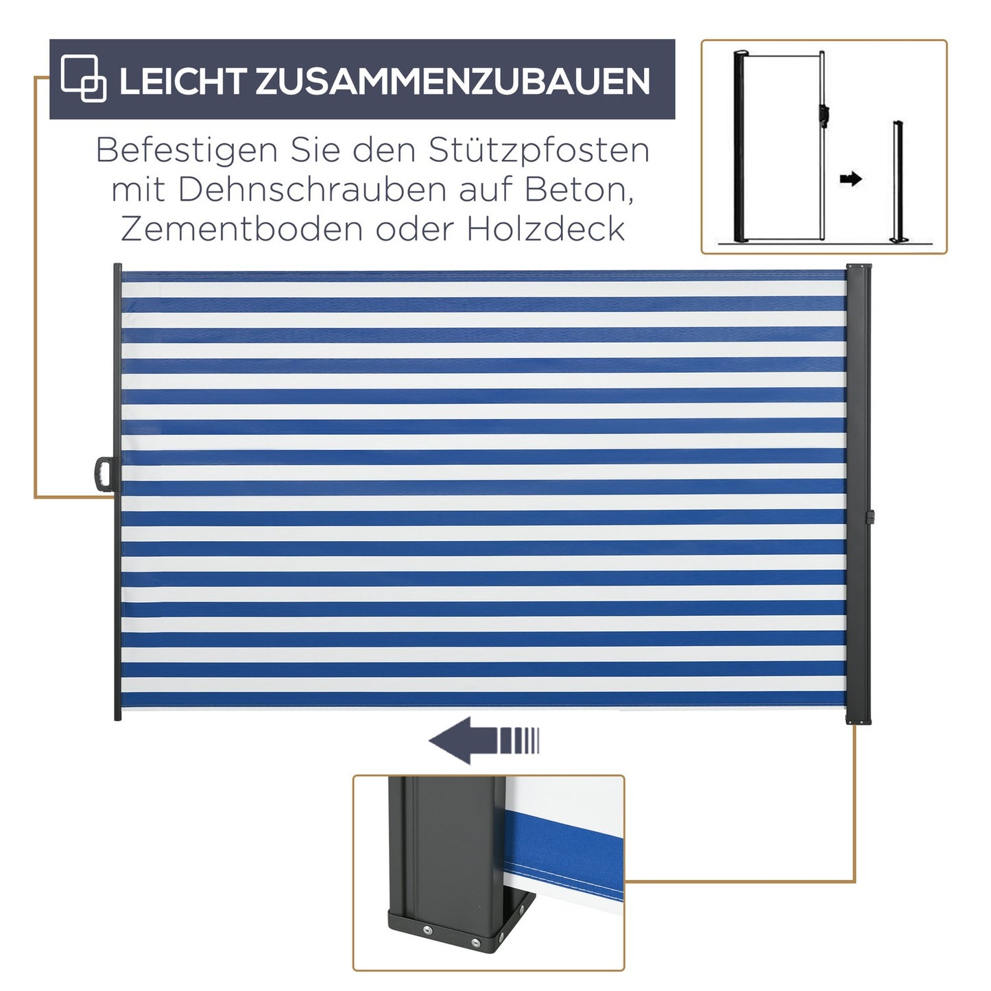 Retractable side awning, 300x160 cm UV & Wind protection