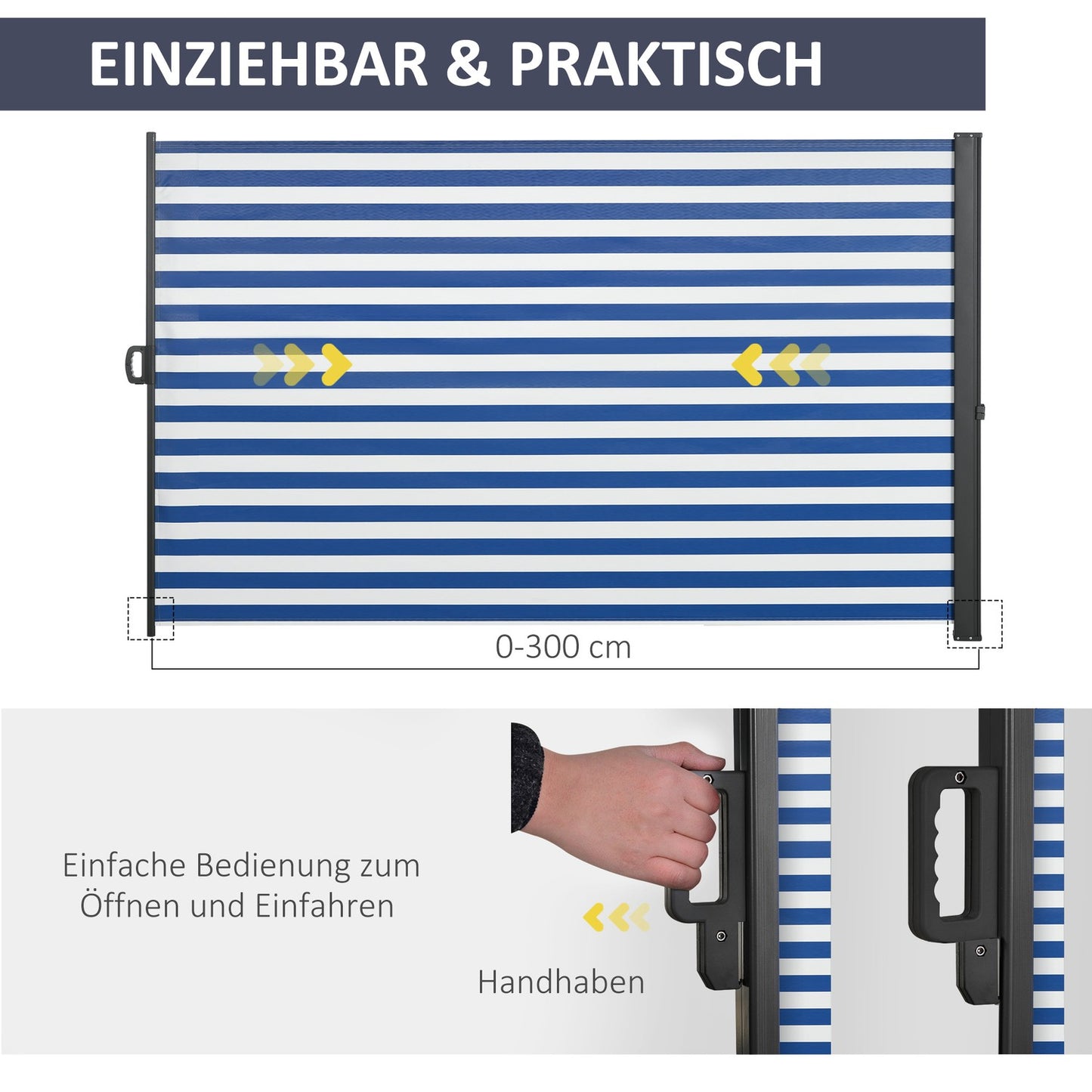 Retractable side awning, 300x160 cm UV & Wind protection