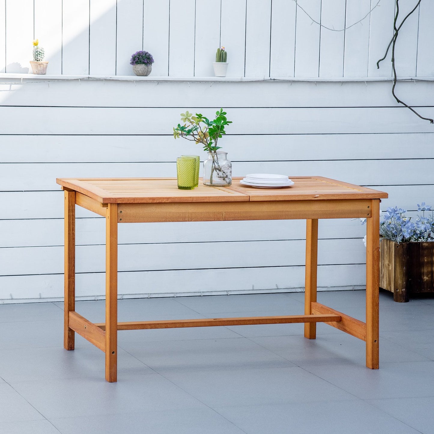 Extendable Weatherproof Spruce Garden Dining Table, Brown