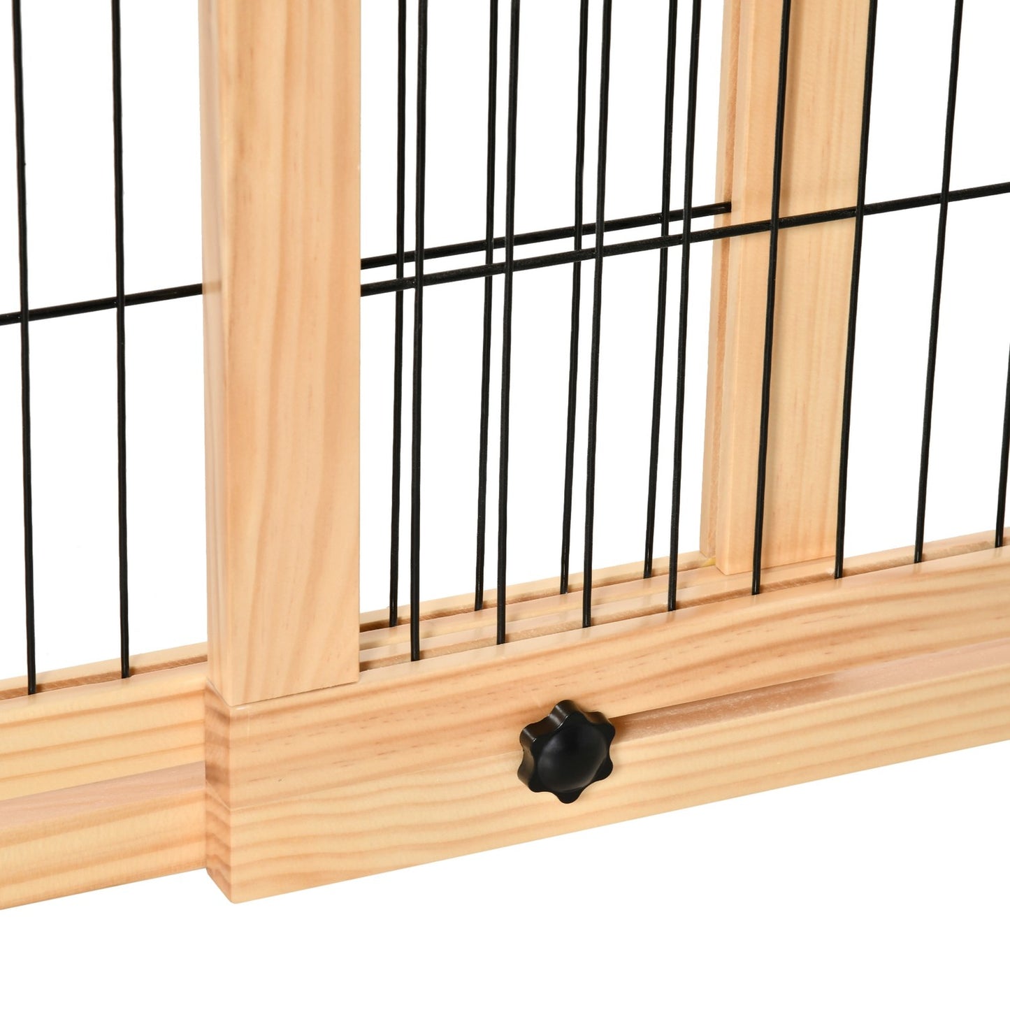 Adjustable wooden dog gate for stairs and doors, natural finish