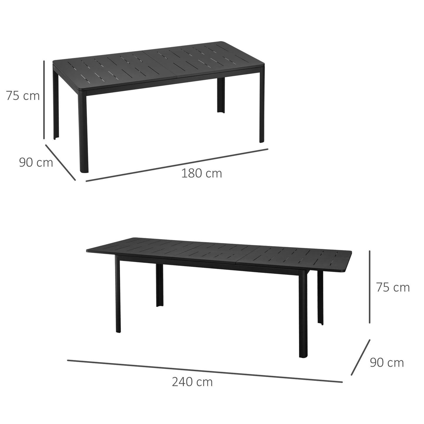Extendable aluminum garden table, black, 180-240cm