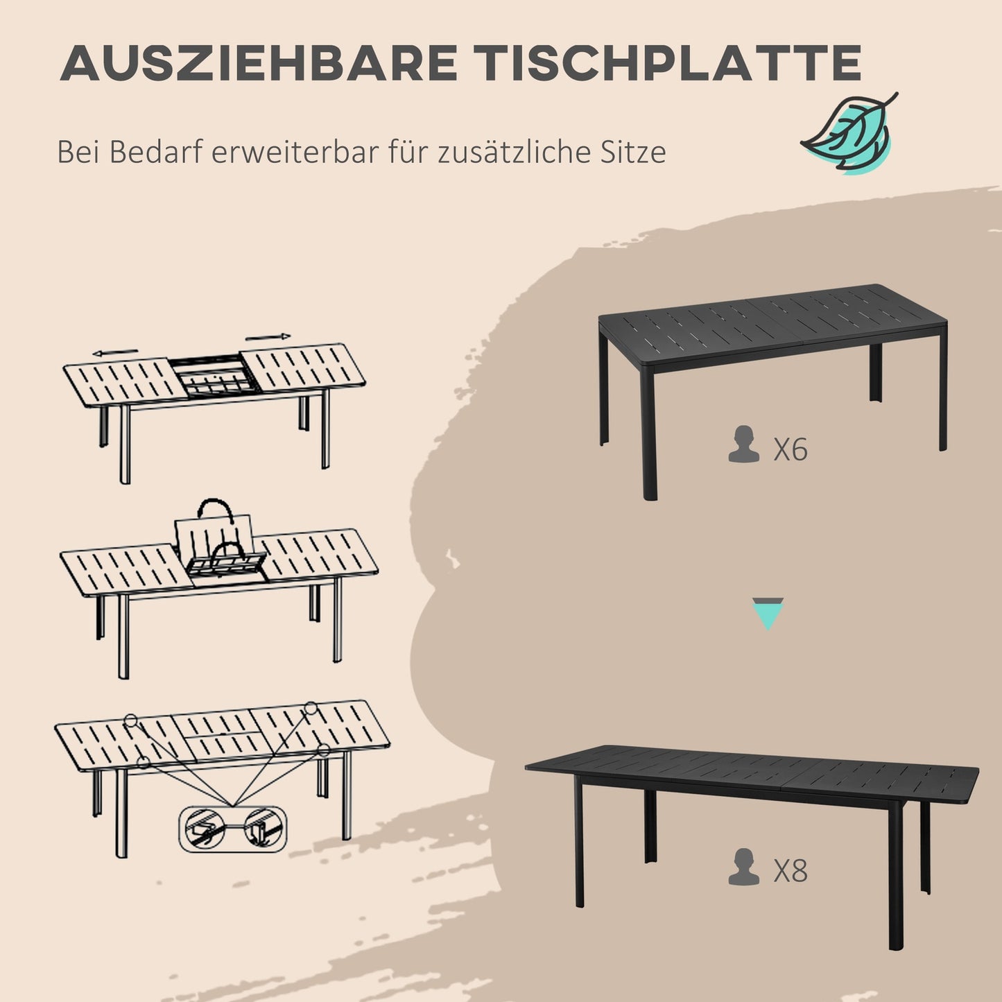Extendable aluminum garden table, black, 180-240cm