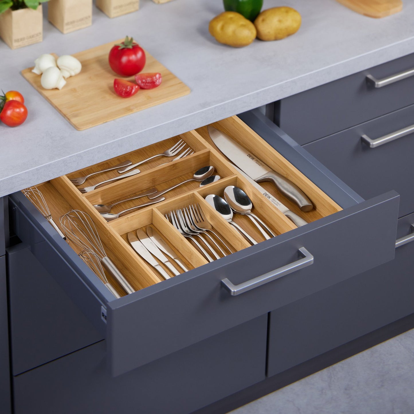 Extendable bamboo cutlery box size M