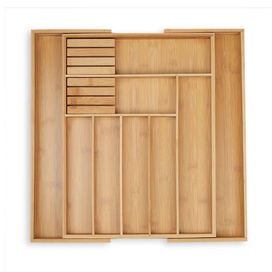 Extendable bamboo cutlery tray