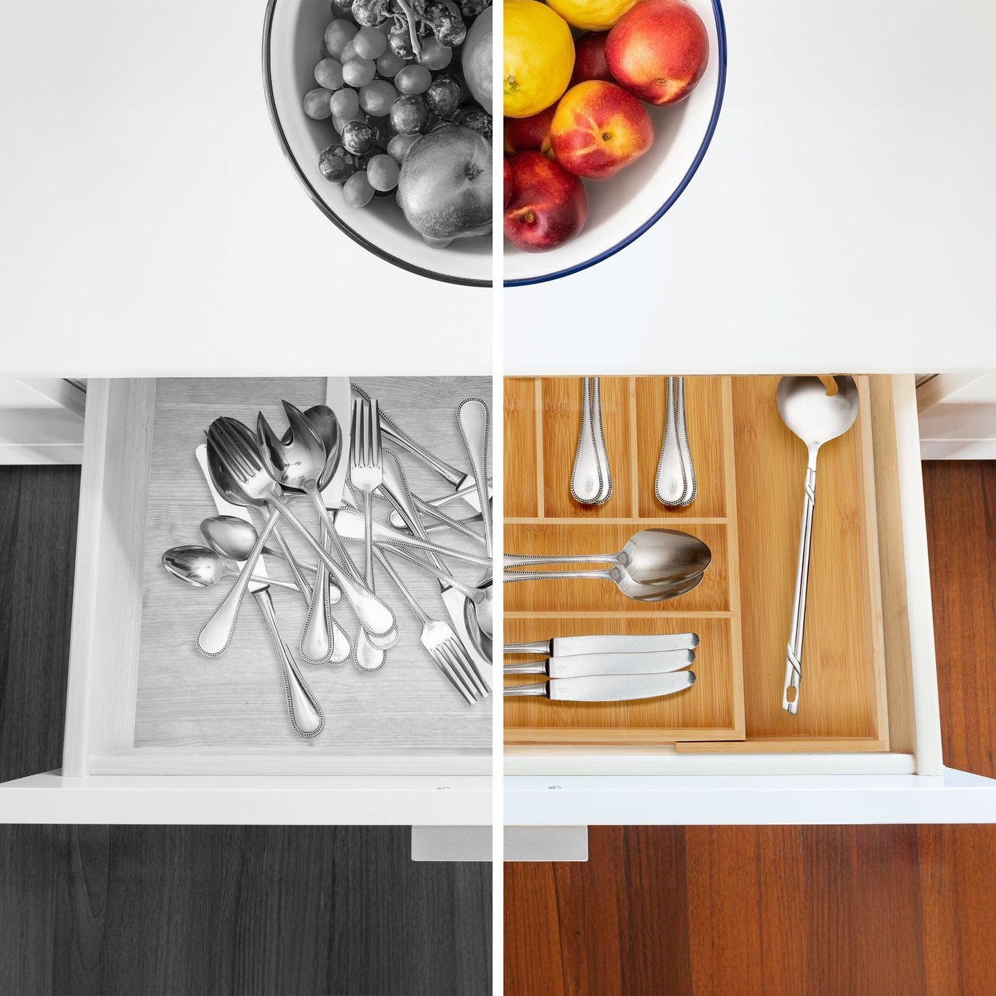 Extendable bamboo cutlery tray