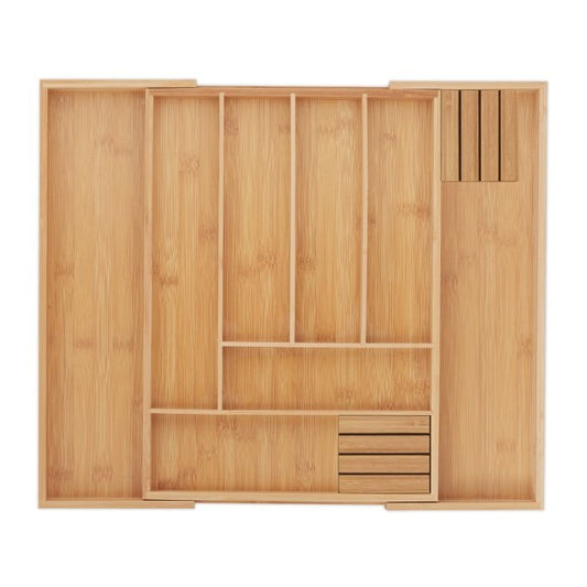 Extendable bamboo cutlery tray