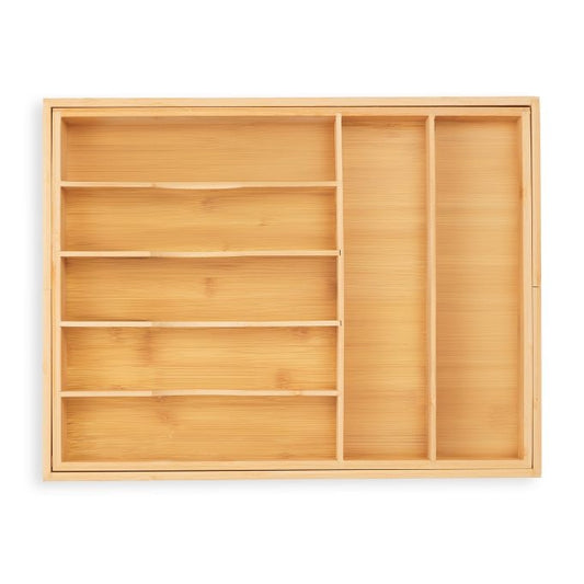 Extendable bamboo cutlery tray