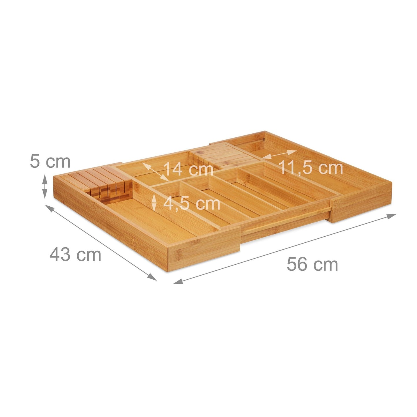 Extendable bamboo cutlery tray