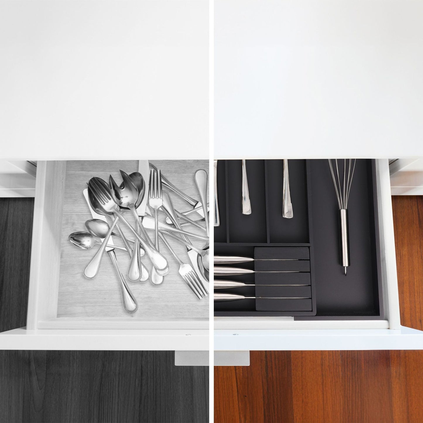 Extendable bamboo cutlery tray