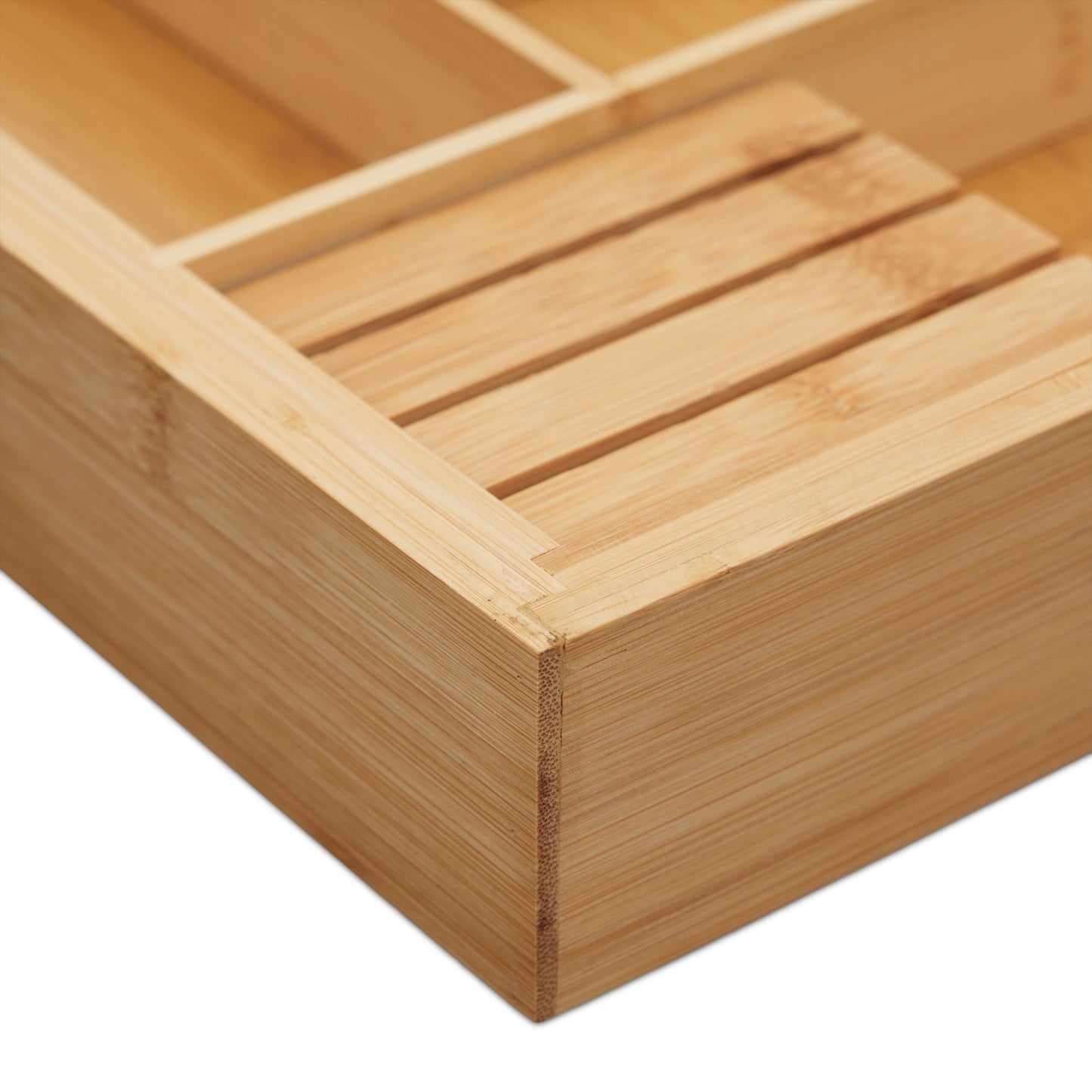 Extendable bamboo cutlery tray