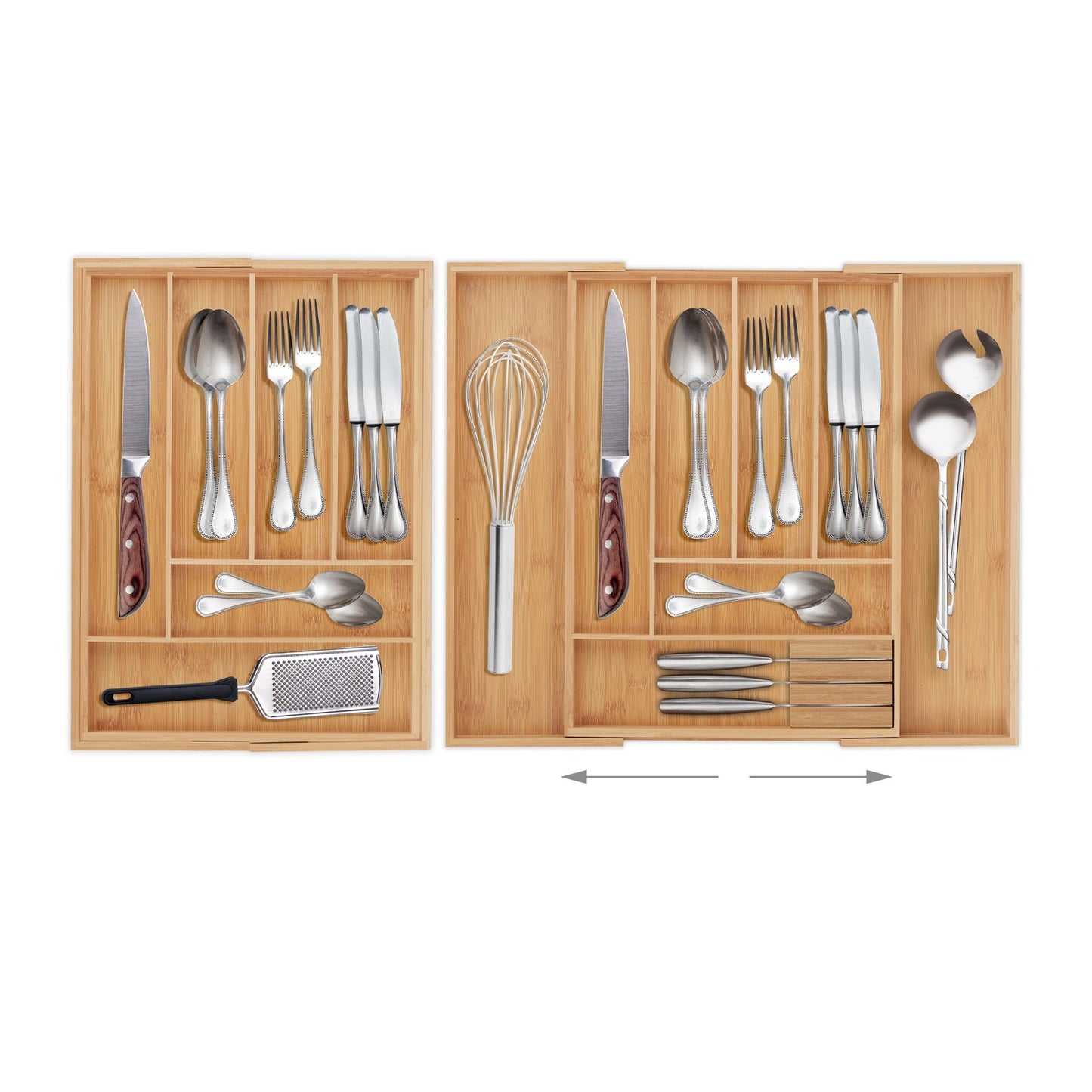 Extendable bamboo cutlery tray
