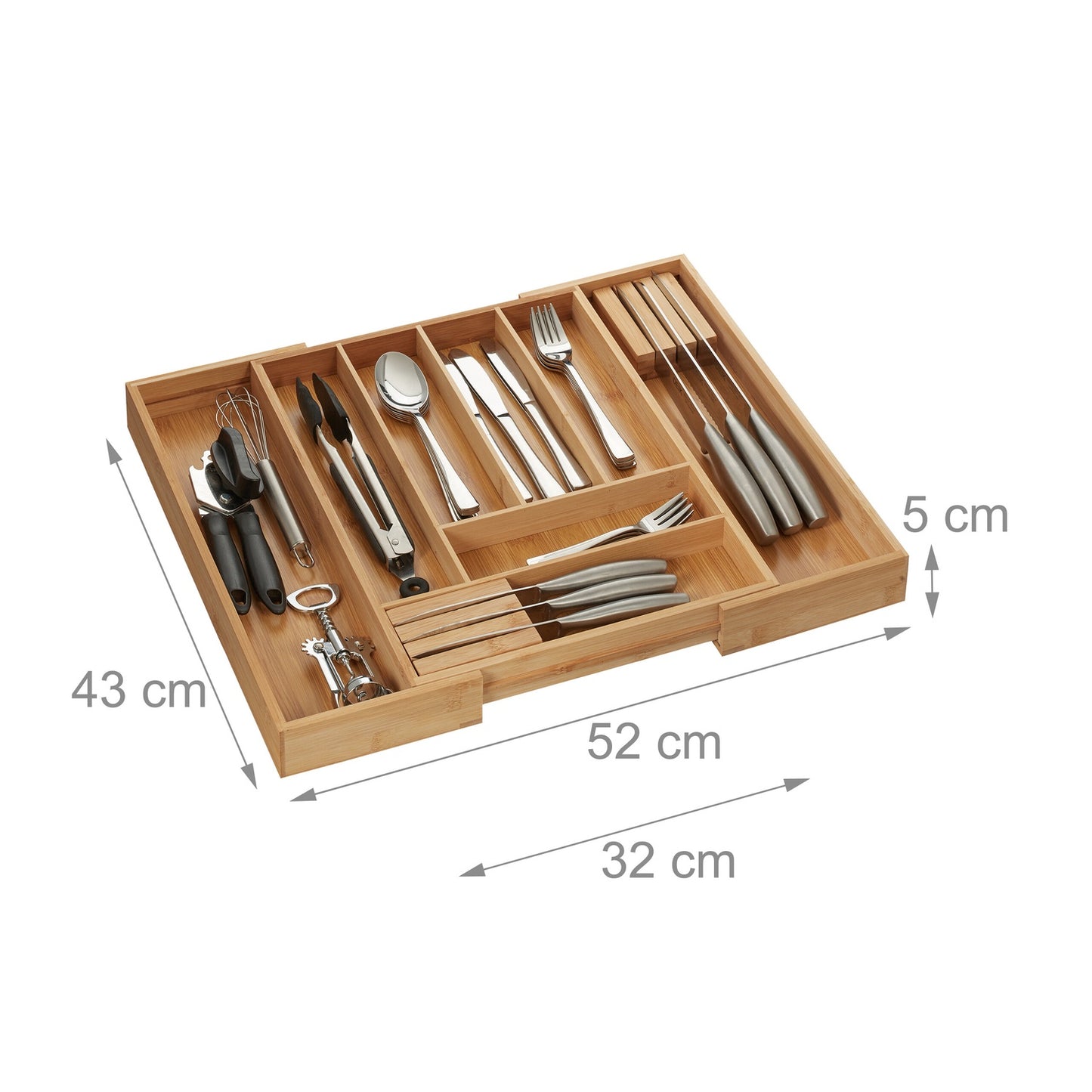 Extendable bamboo cutlery tray