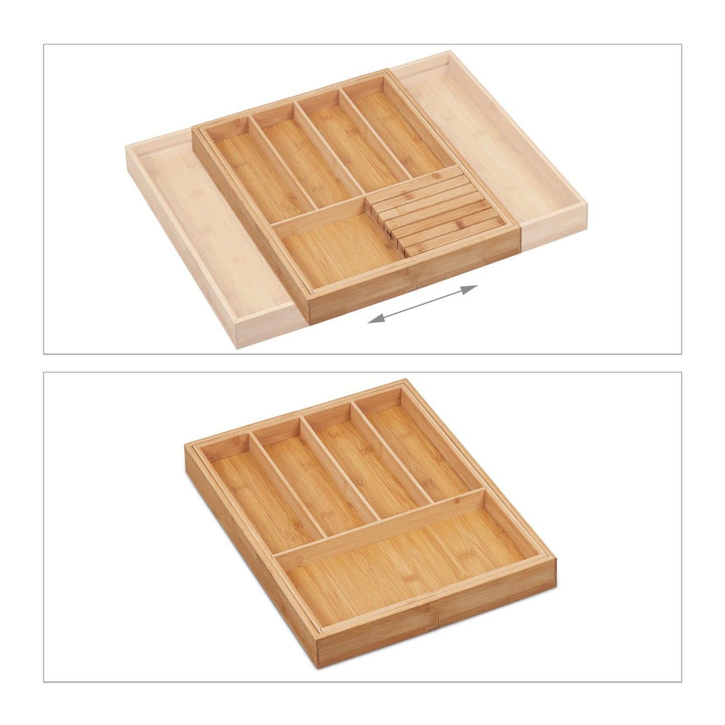 Extendable bamboo cutlery tray
