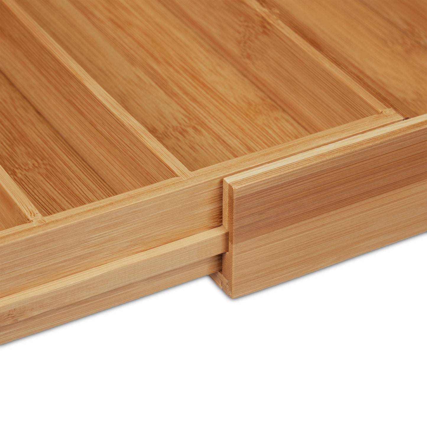 Extendable bamboo cutlery tray