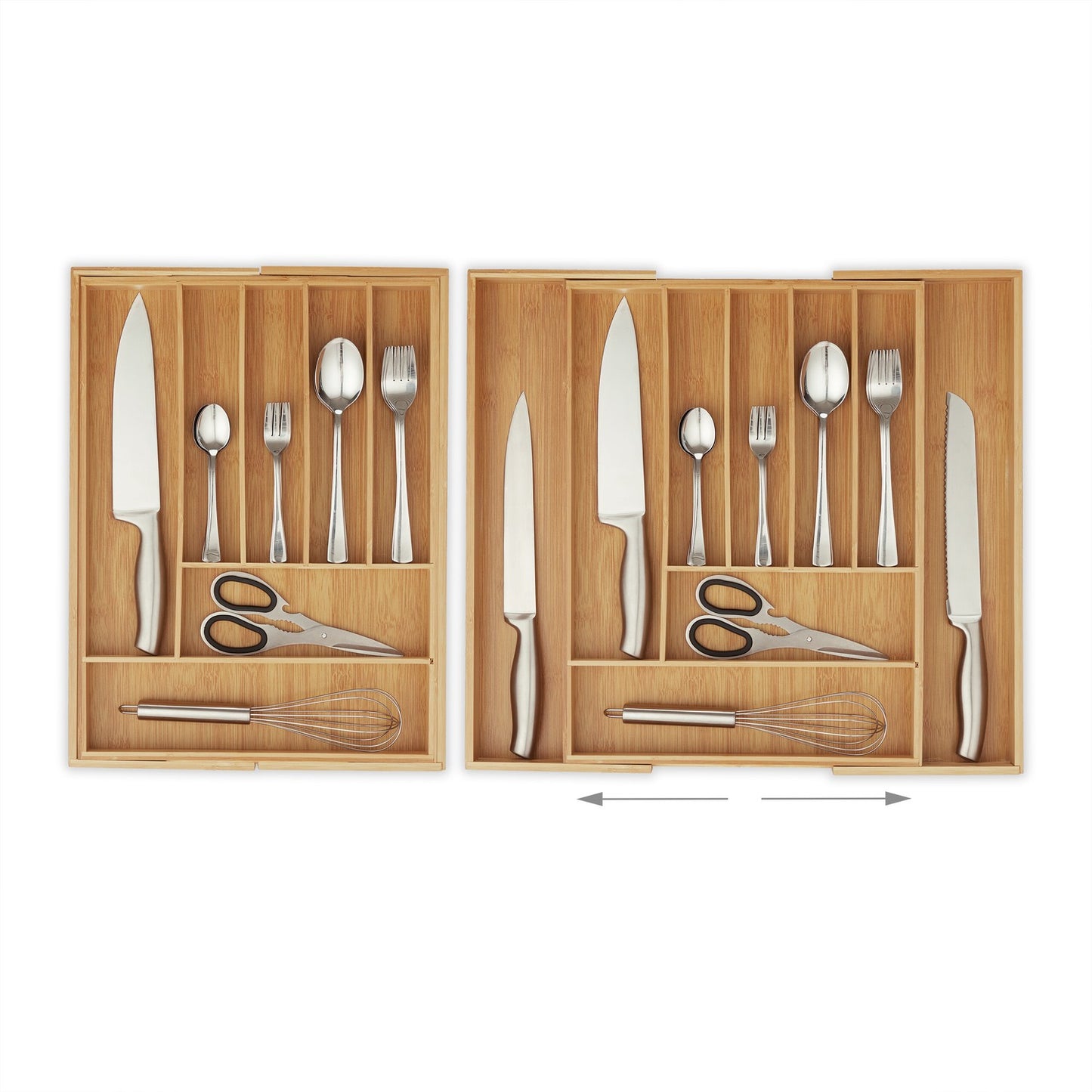 Extendable bamboo cutlery tray