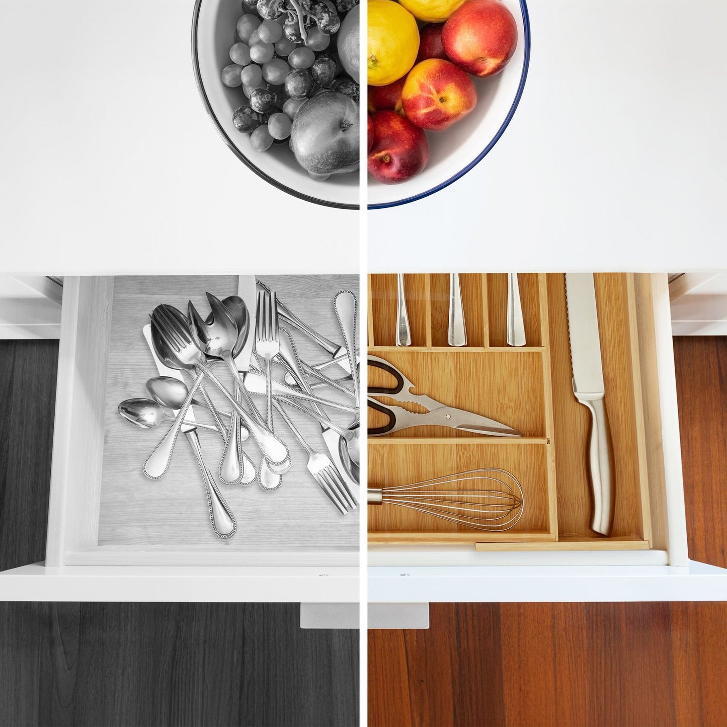 Extendable bamboo cutlery tray